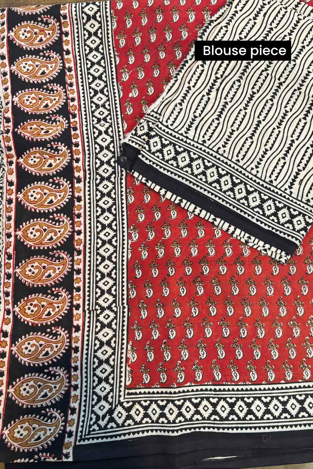 Ruby Red - Hand Block Print Mulmul Cotton Bagru Saree - Image 9