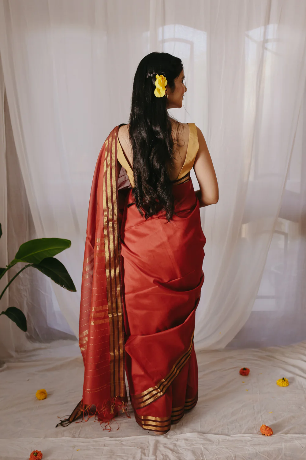 Rust Pure Silk Cotton Maheshwari Saree - Image 4