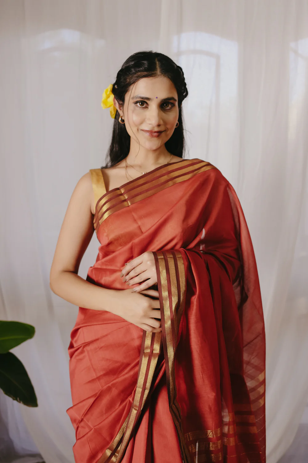 Rust Pure Silk Cotton Maheshwari Saree - Image 5