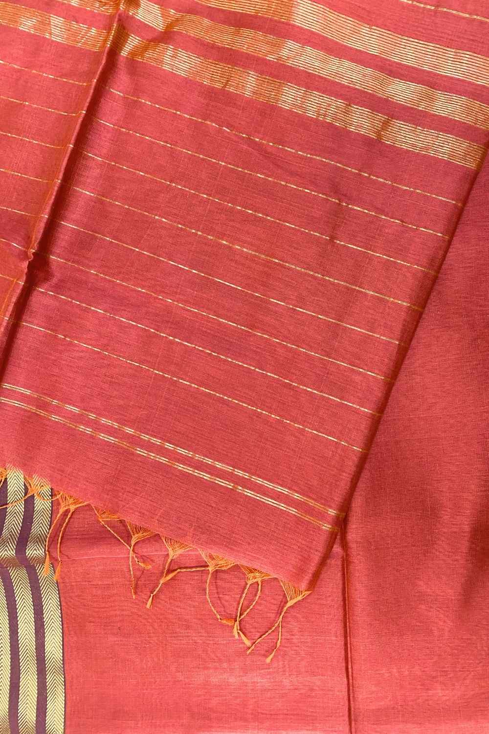 Rust Pure Silk Cotton Maheshwari Saree - Image 9