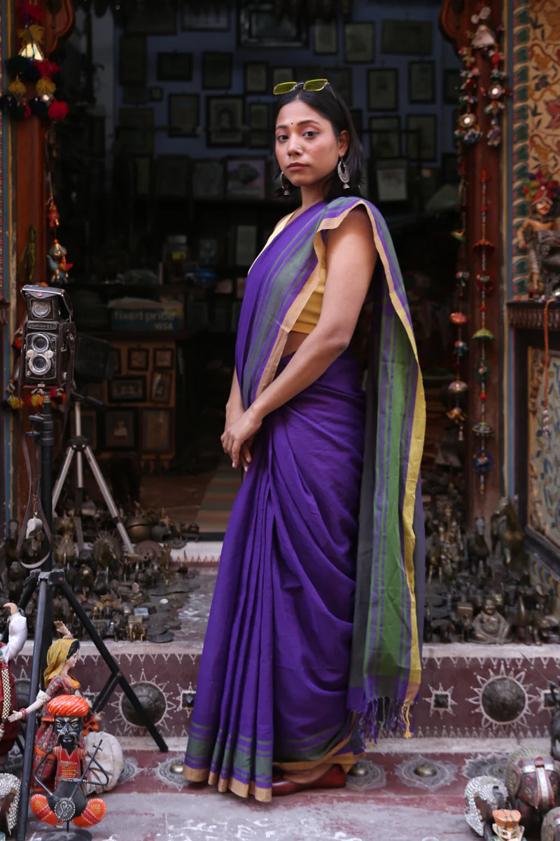 Saanj - Handwoven Pure Mulmul Cotton Saree - Image 7