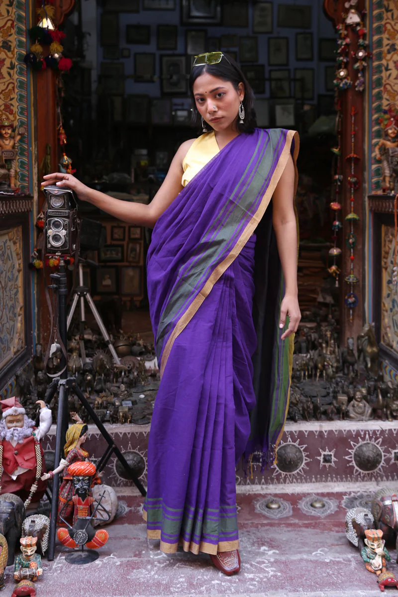 Saanj - Handwoven Pure Mulmul Cotton Saree - Image 5