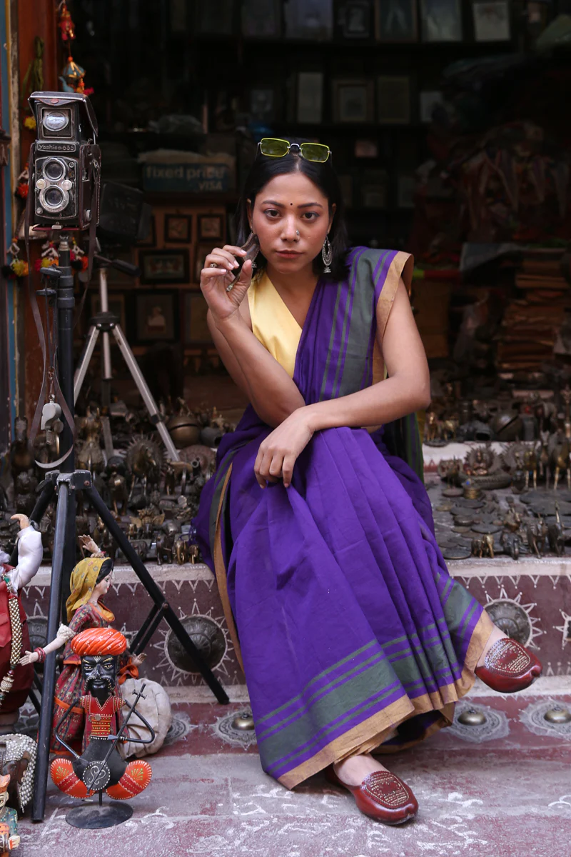 Saanj - Handwoven Pure Mulmul Cotton Saree - Image 4