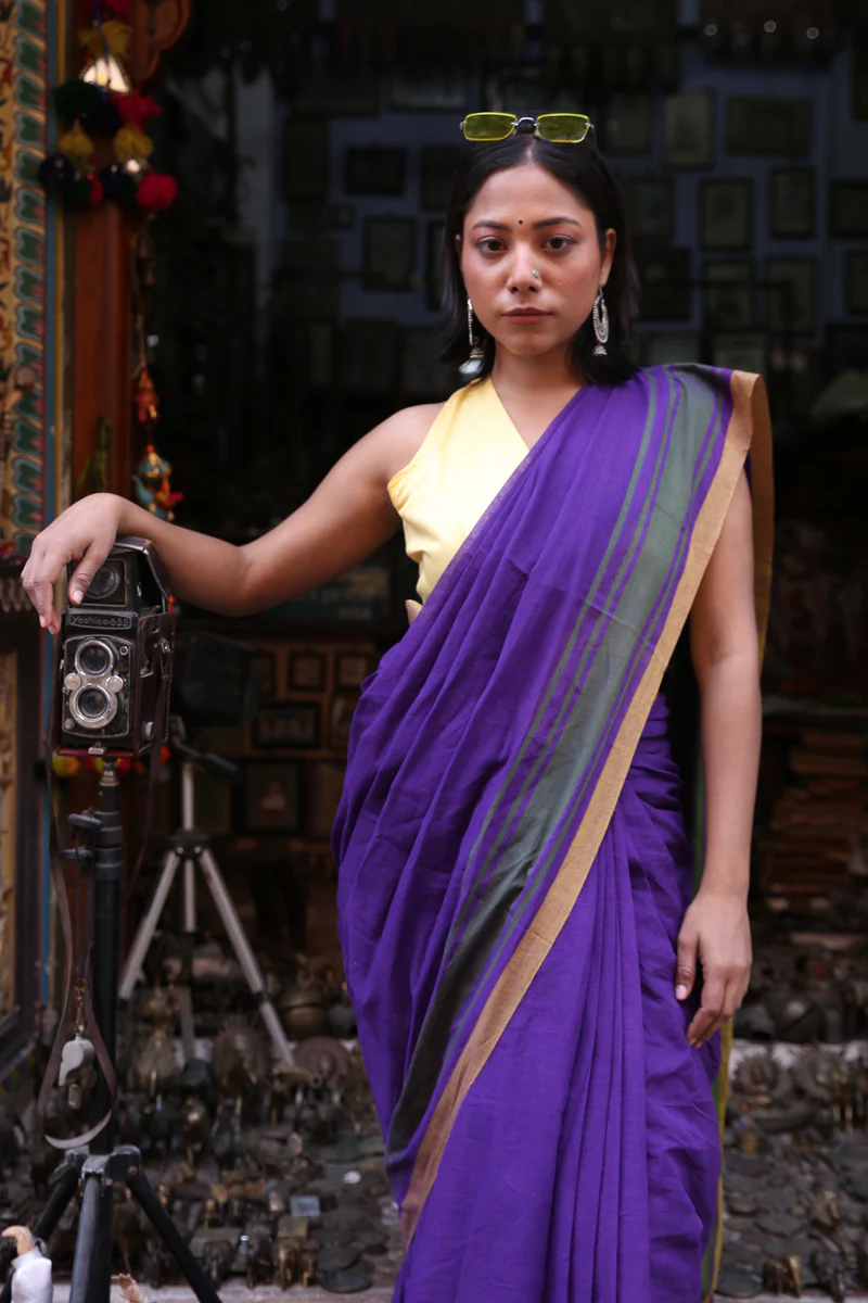 Saanj - Handwoven Pure Mulmul Cotton Saree - Image 3