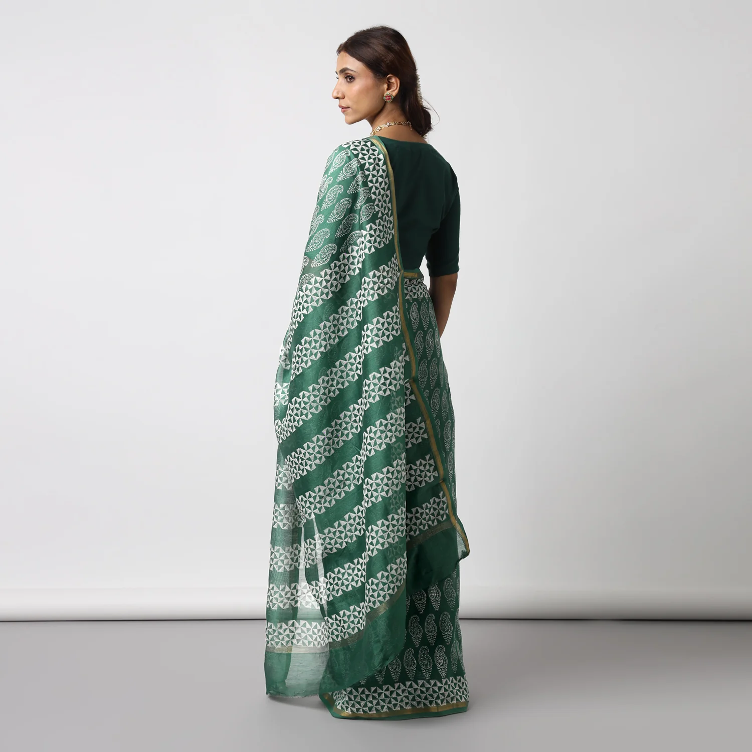 Moora Saree | Green | Hand Block Printed | Chanderi Cotton Silk | Sage Affair - Image 4