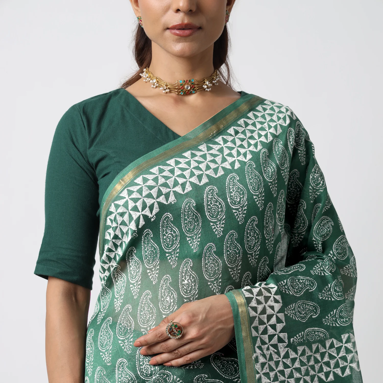 Moora Saree | Green | Hand Block Printed | Chanderi Cotton Silk | Sage Affair - Image 6