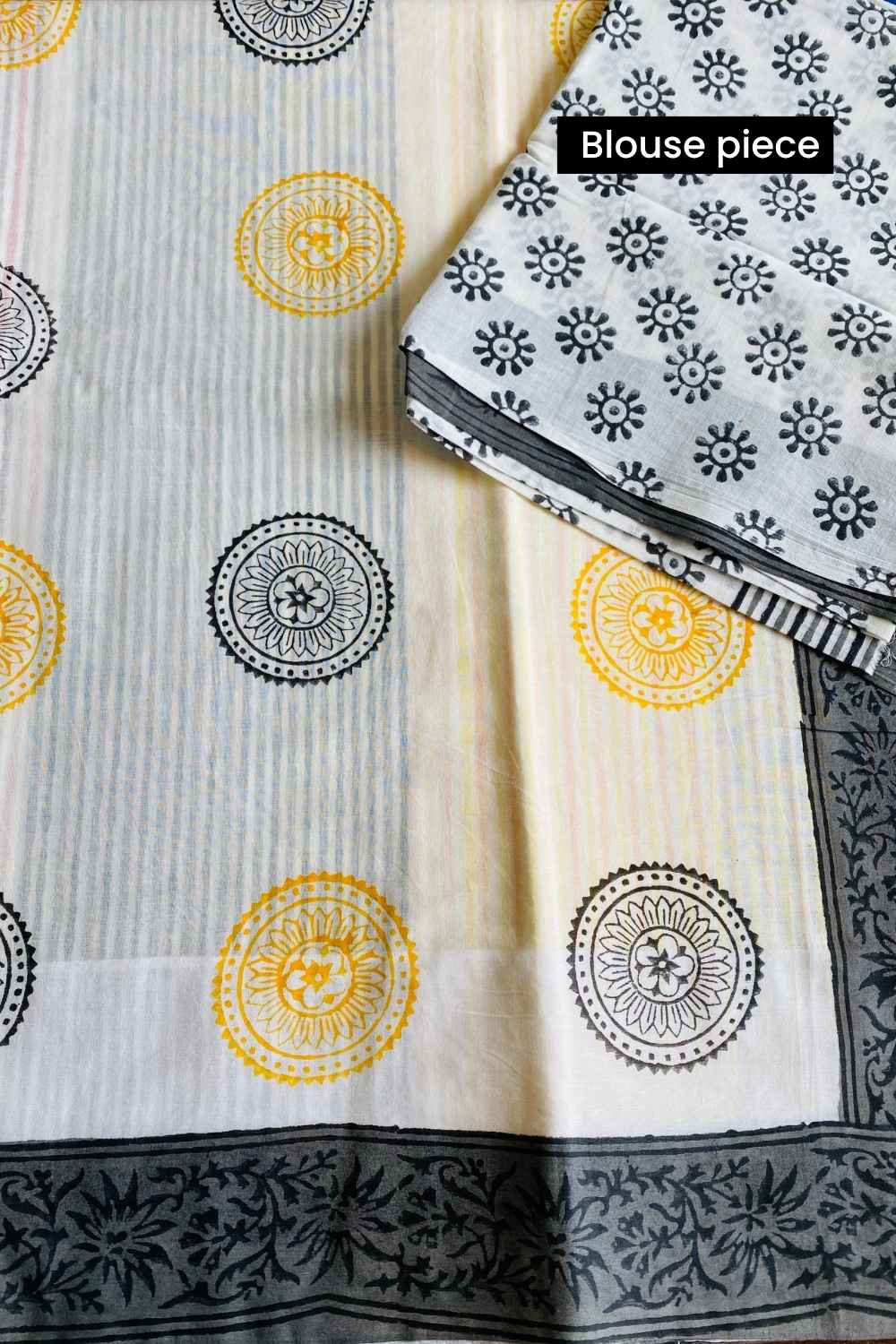 Saira Hand Block Print Mul Mul Cotton Saree - Image 8