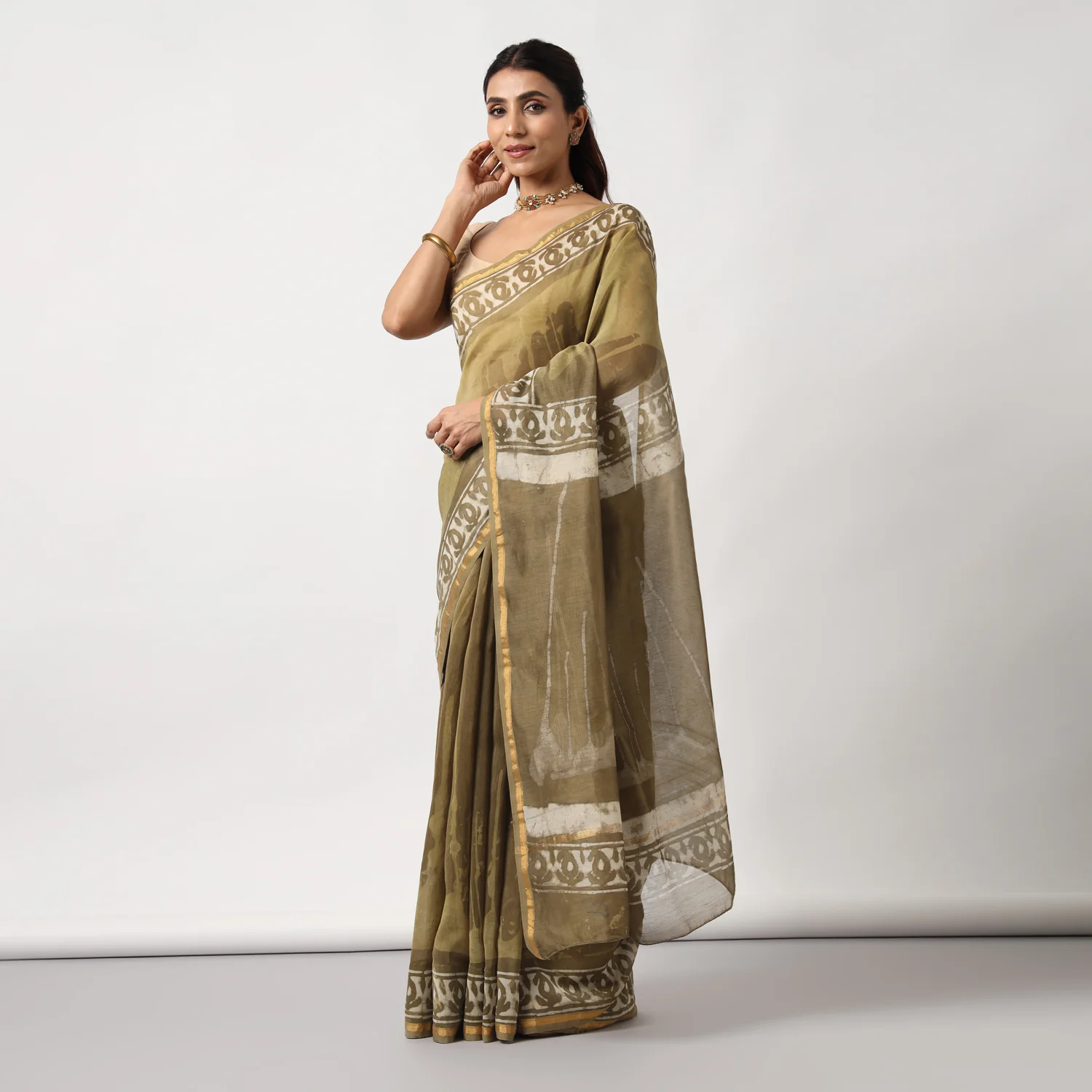Shailja - Henna Hand Block Print Chanderi Silk Saree - Image 3