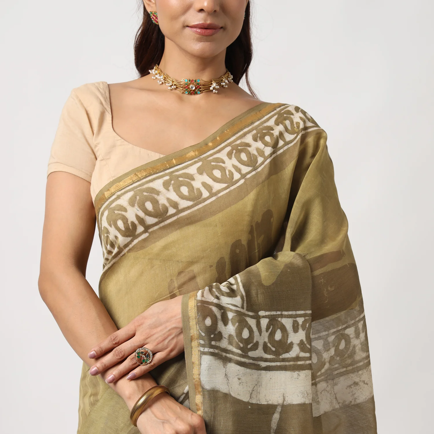 Shailja - Henna Hand Block Print Chanderi Silk Saree - Image 6