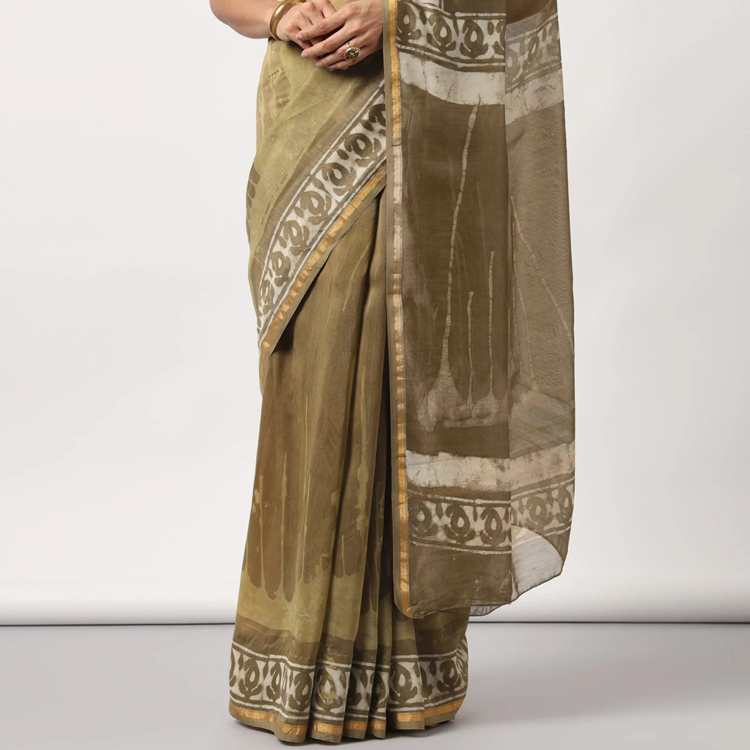Shailja - Henna Hand Block Print Chanderi Silk Saree - Image 7