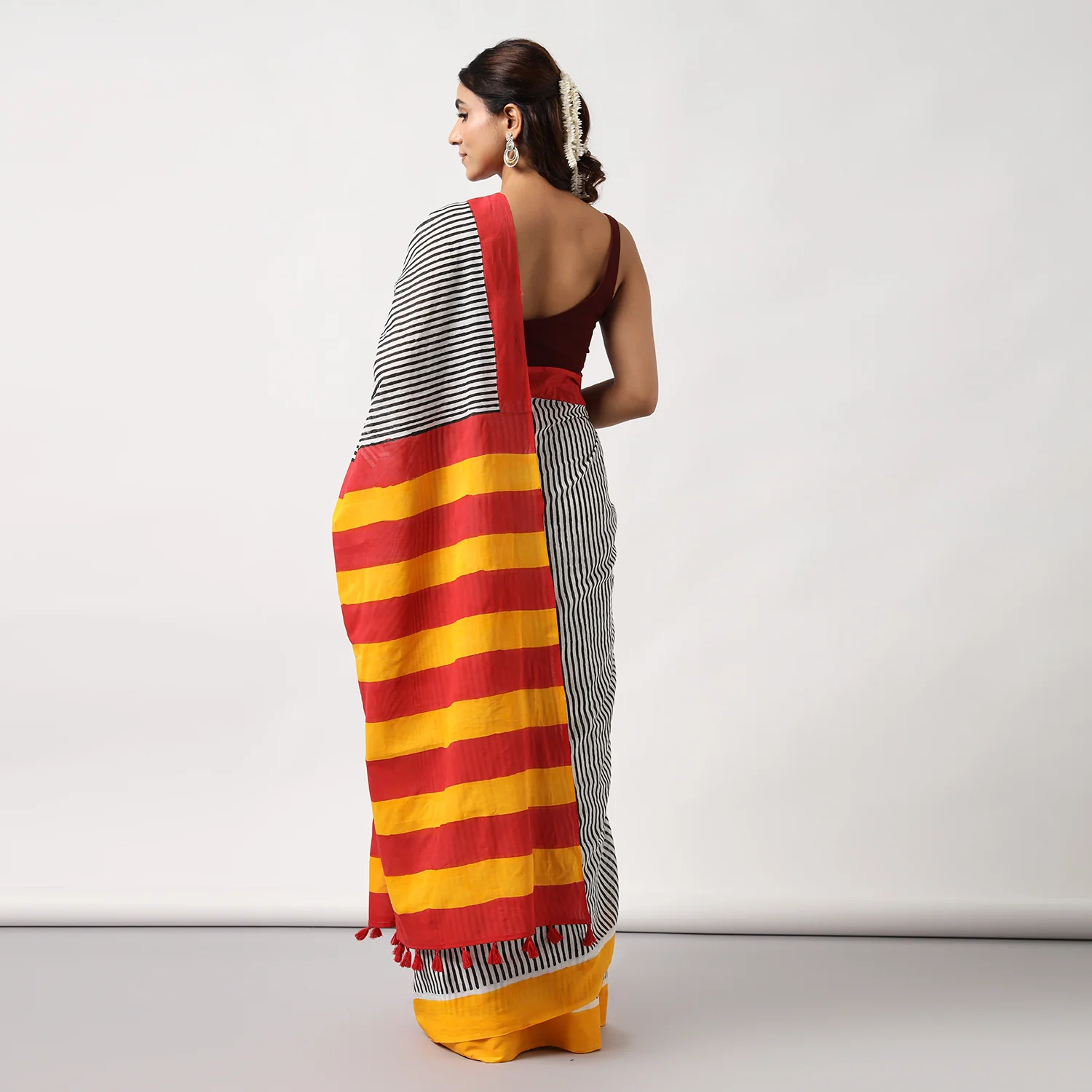 Sharmila Hand Block Print Mul Mul Cotton Saree - Image 5