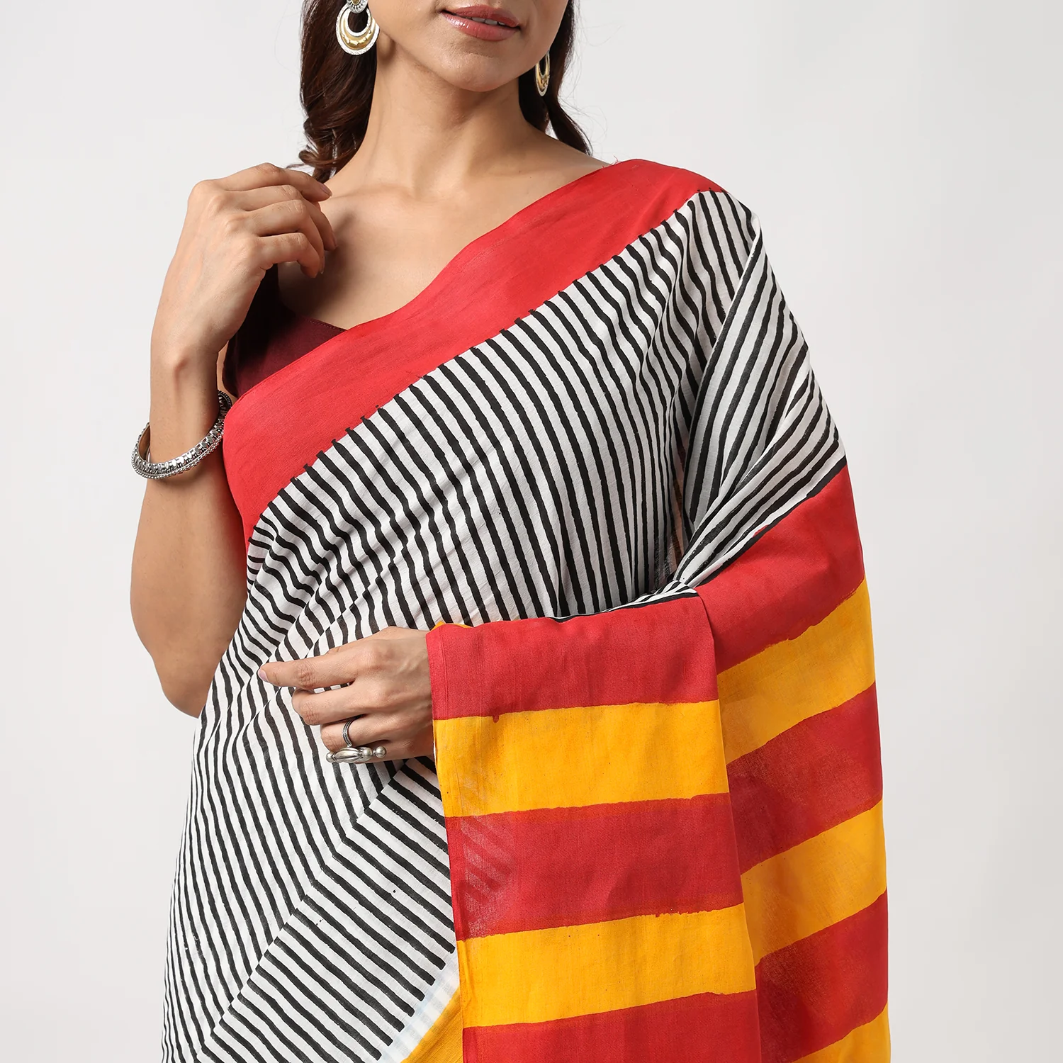 Sharmila Hand Block Print Mul Mul Cotton Saree - Image 6