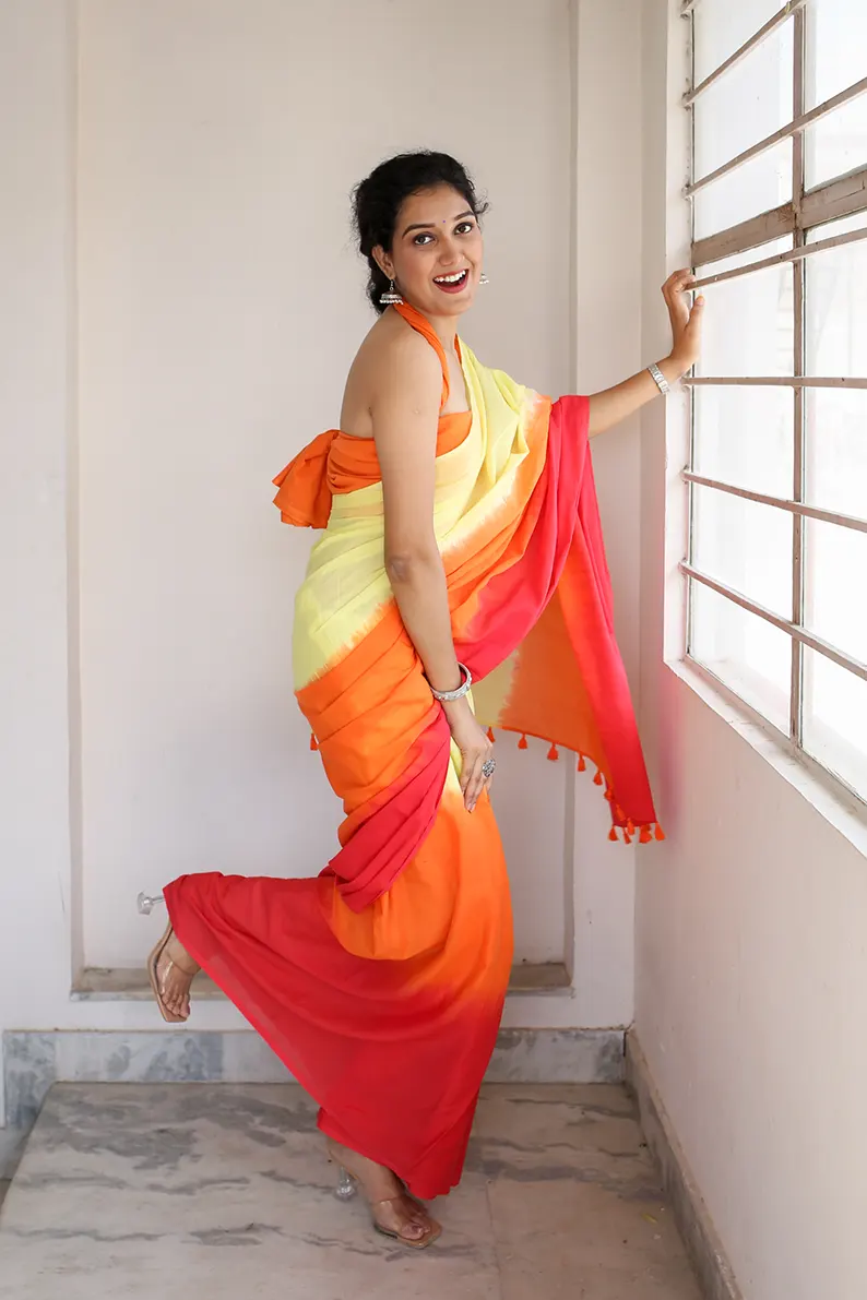 Sherbet Chic - Hand Dyed Mulmul Cotton Saree - Image 3