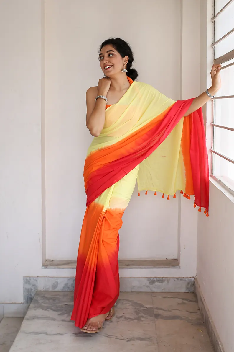 Sherbet Chic - Hand Dyed Mulmul Cotton Saree - Image 4