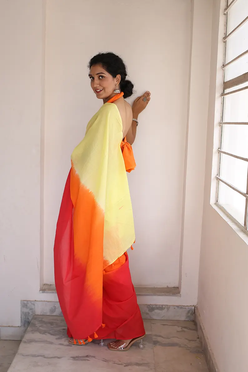 Sherbet Chic - Hand Dyed Mulmul Cotton Saree - Image 5