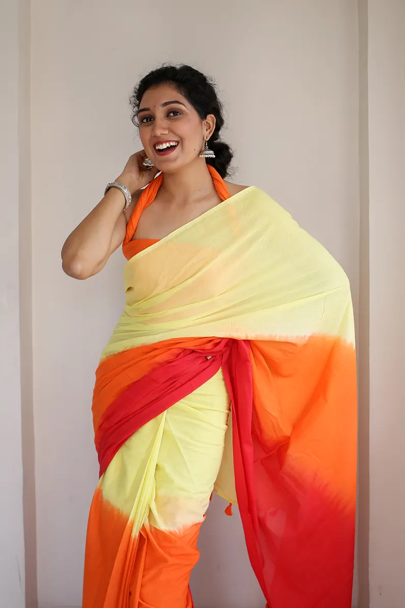 Sherbet Chic - Hand Dyed Mulmul Cotton Saree - Image 6