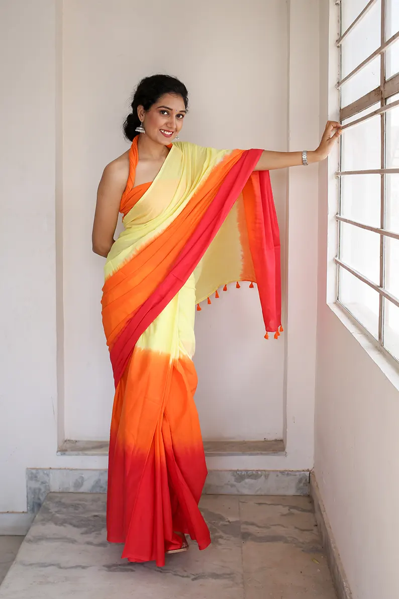 Sherbet Chic - Hand Dyed Mulmul Cotton Saree - Image 7