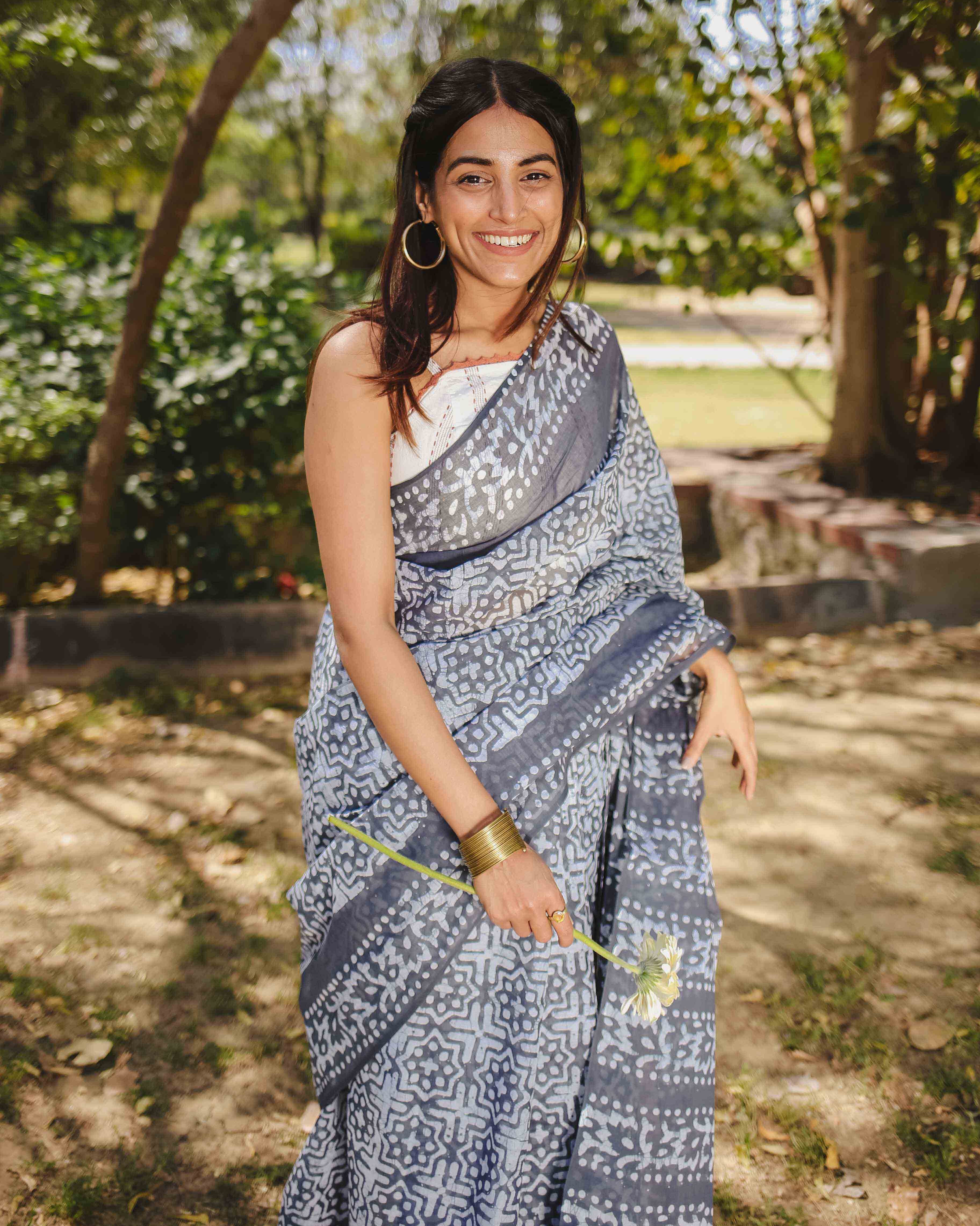 Smoke Pop - Grey Batik Pure Mulmul Cotton Saree - Image 6