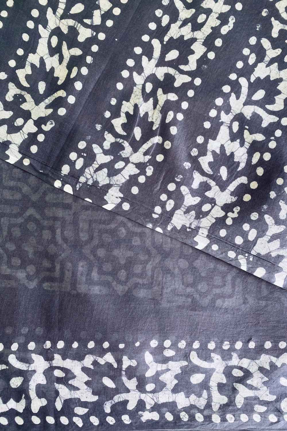 Smoke Pop - Grey Batik Pure Mulmul Cotton Saree - Image 7