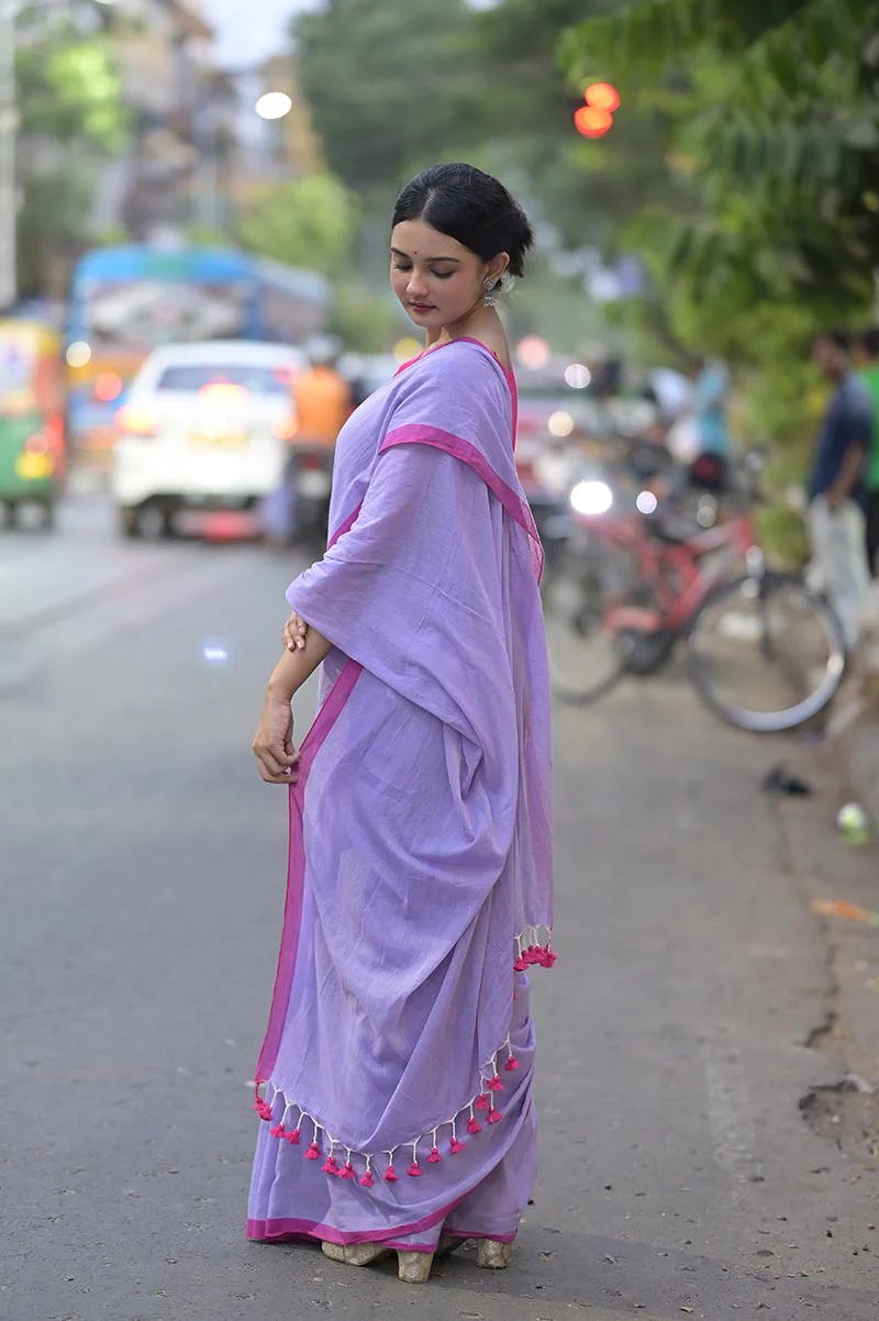 Soft Lavender Handwoven Mulmul Cotton Saree - Image 6
