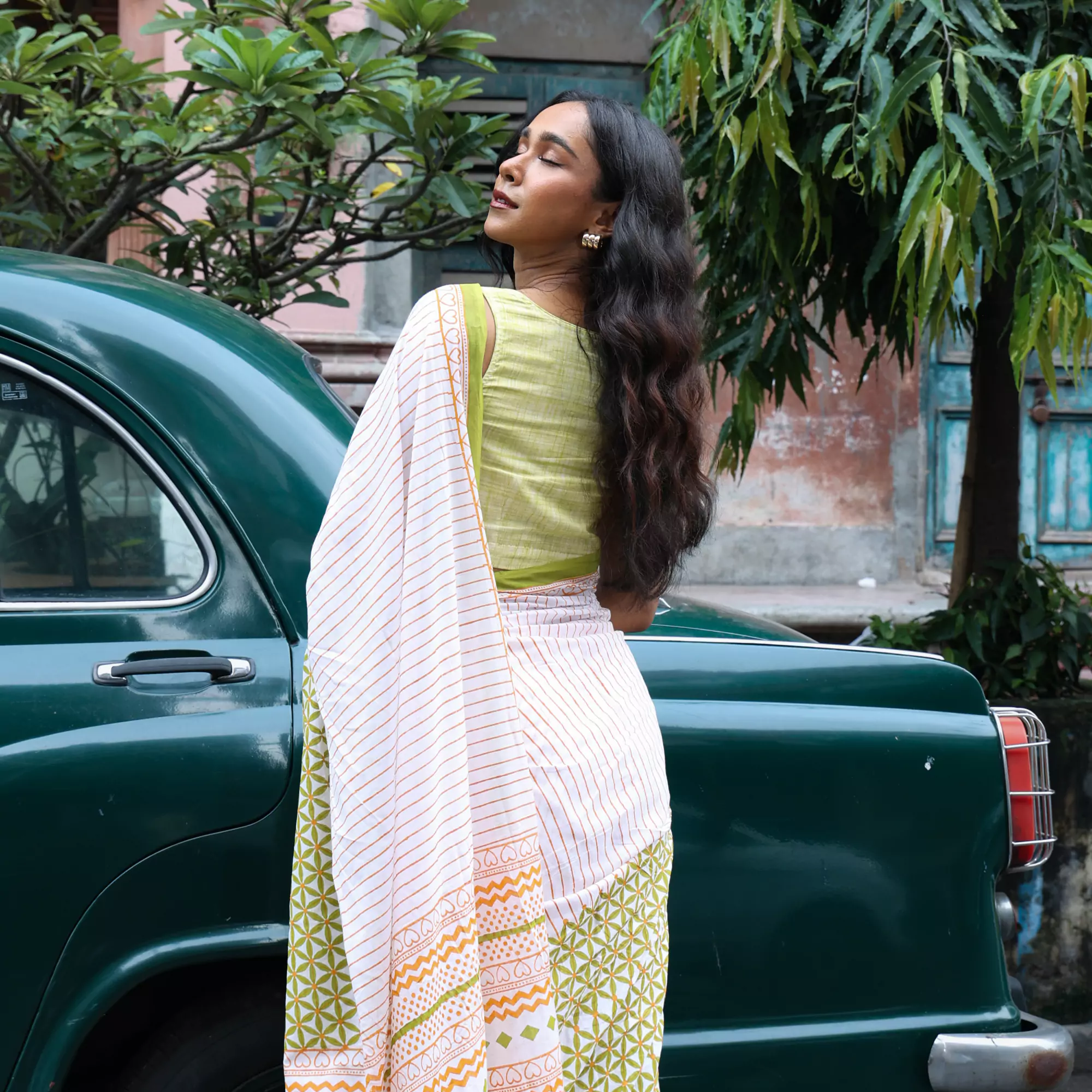 Song of City - Mul Cotton Hand Block Printed Saree - Image 3