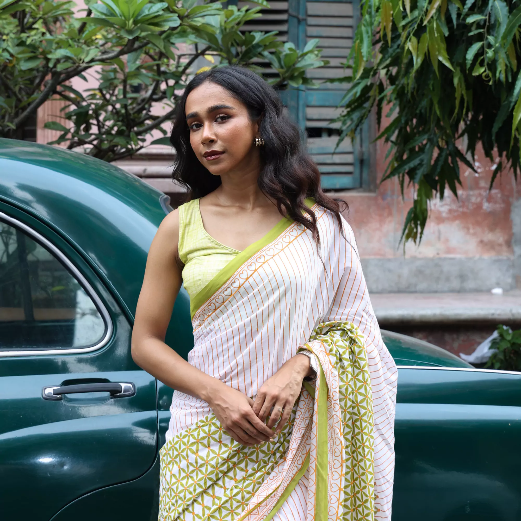 Song of City - Mul Cotton Hand Block Printed Saree - Image 4