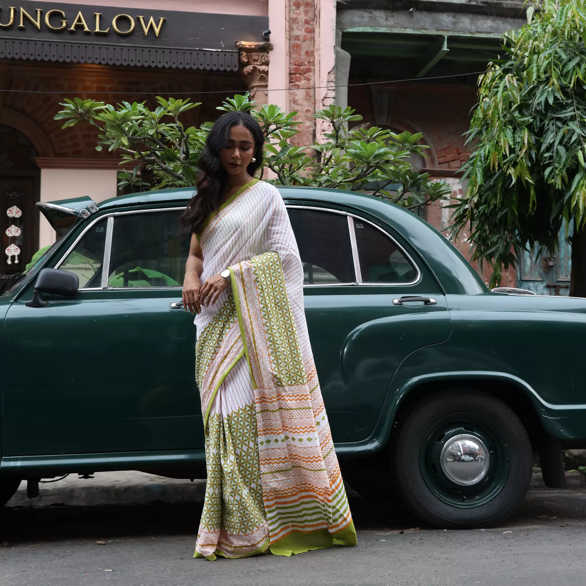 Song of City - Mul Cotton Hand Block Printed Saree - Image 5