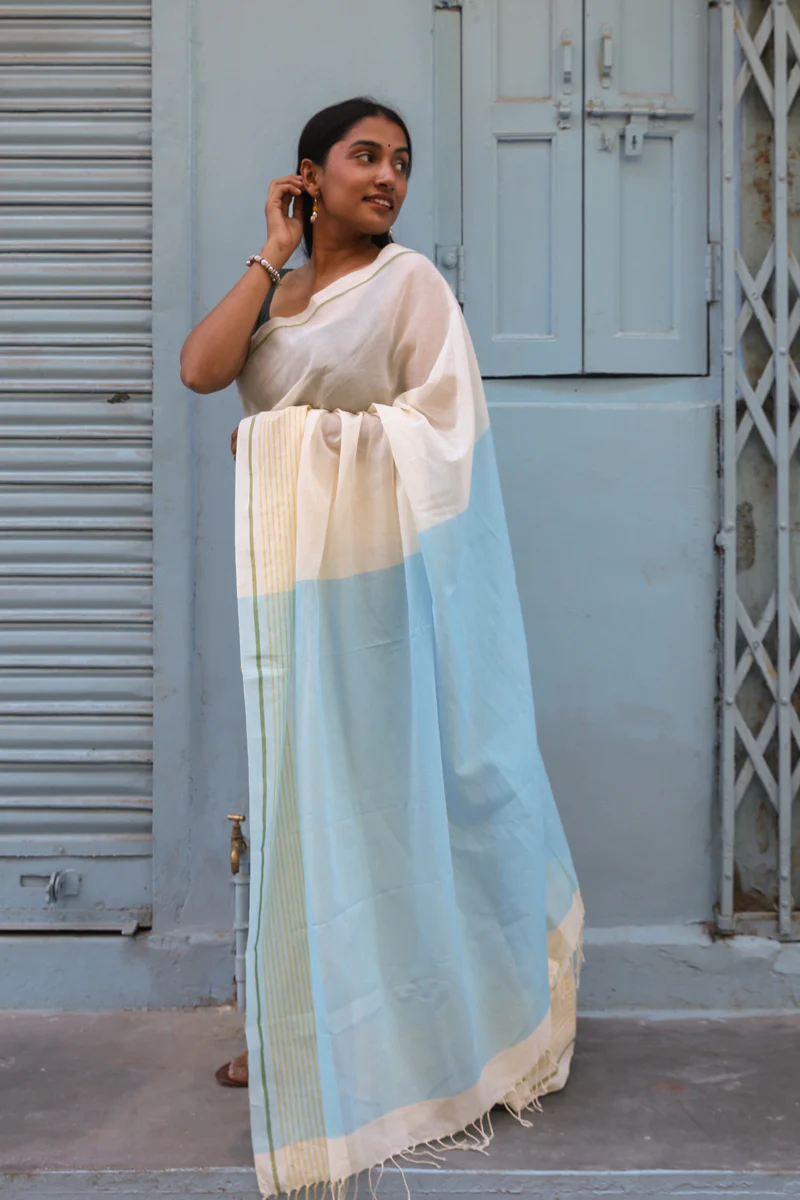 Sukoon - Handwoven Pure Mulmul Cotton Saree - Image 3
