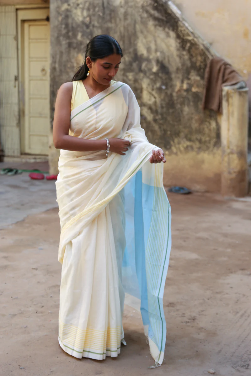 Sukoon - Handwoven Pure Mulmul Cotton Saree - Image 4
