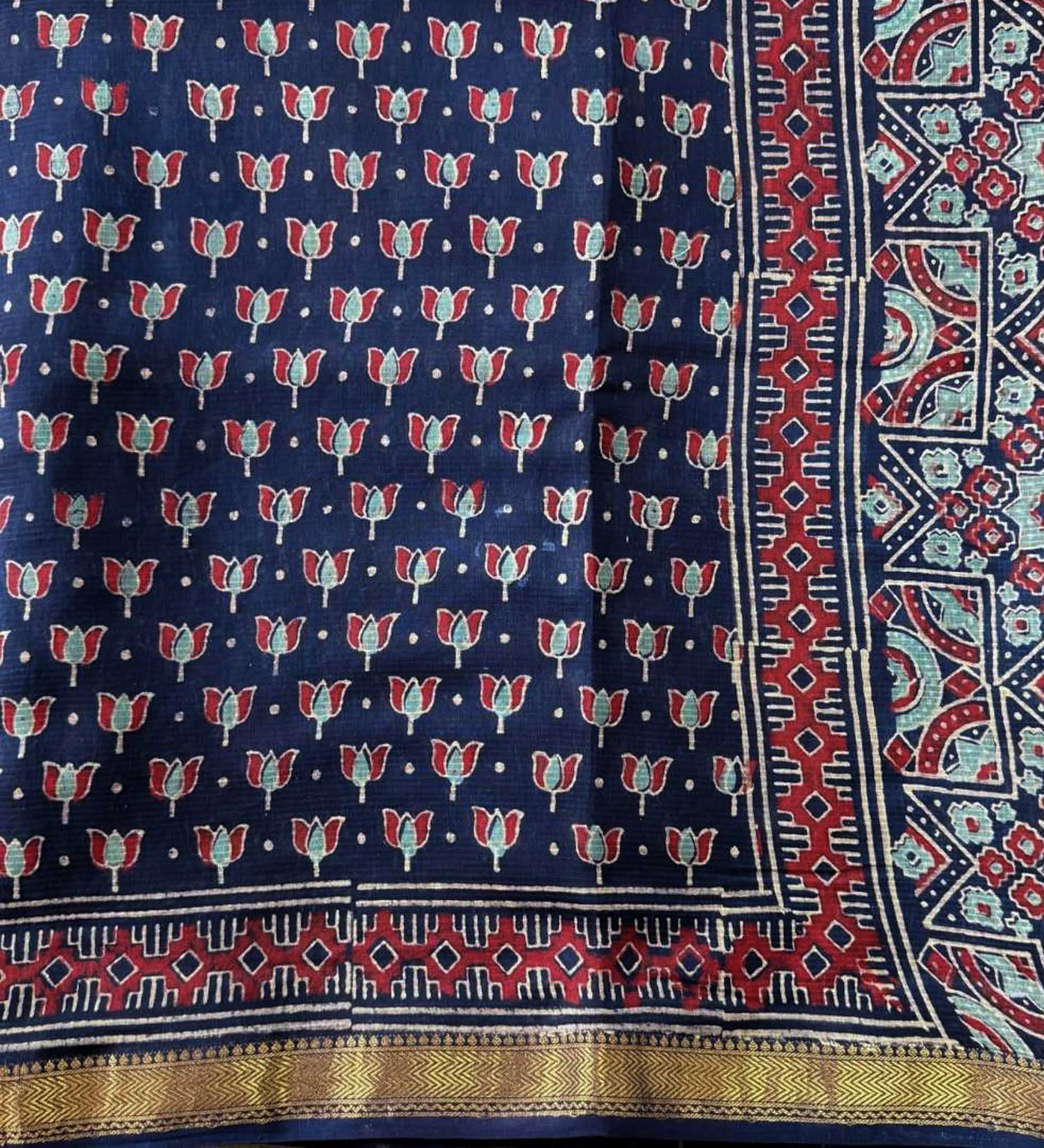 Sumedha - Hand Block Print Silk Cotton Maheshwari Saree - Image 5