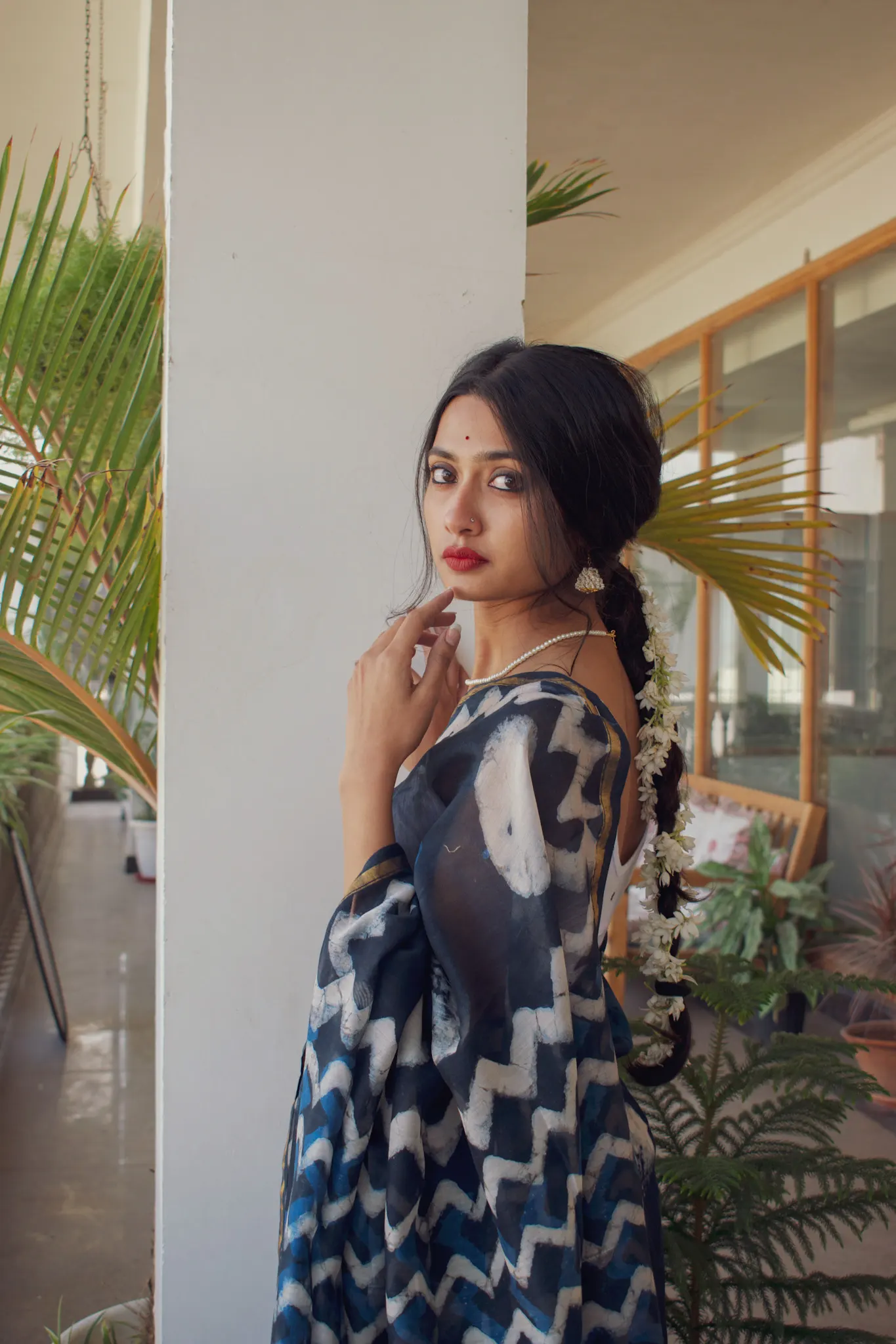 Sunaina - Indigo Dabu Hand Block Print Chanderi Silk Saree - Image 5