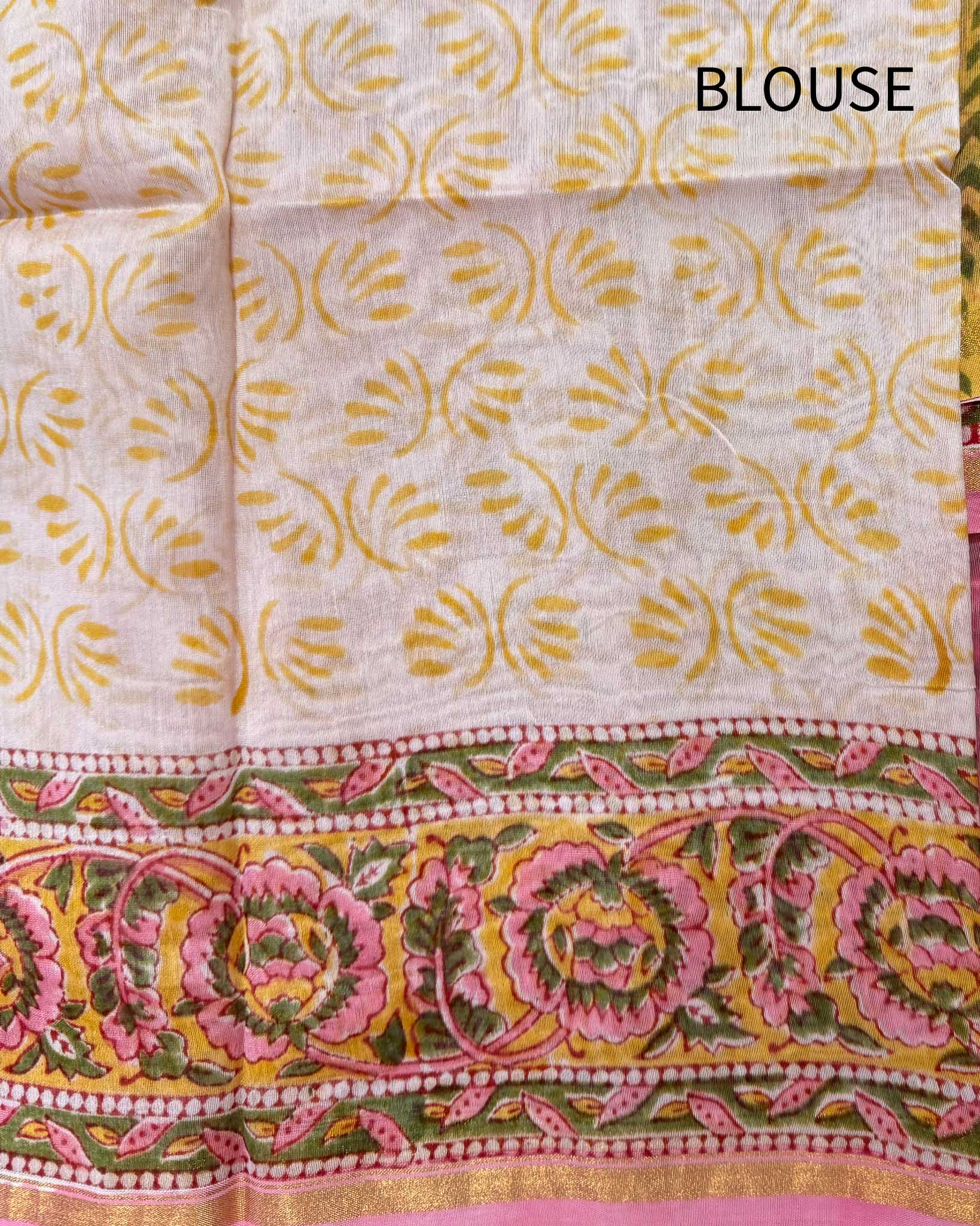 Sunflower Whispers - Hand Block Print Chanderi Silk Saree - Image 9
