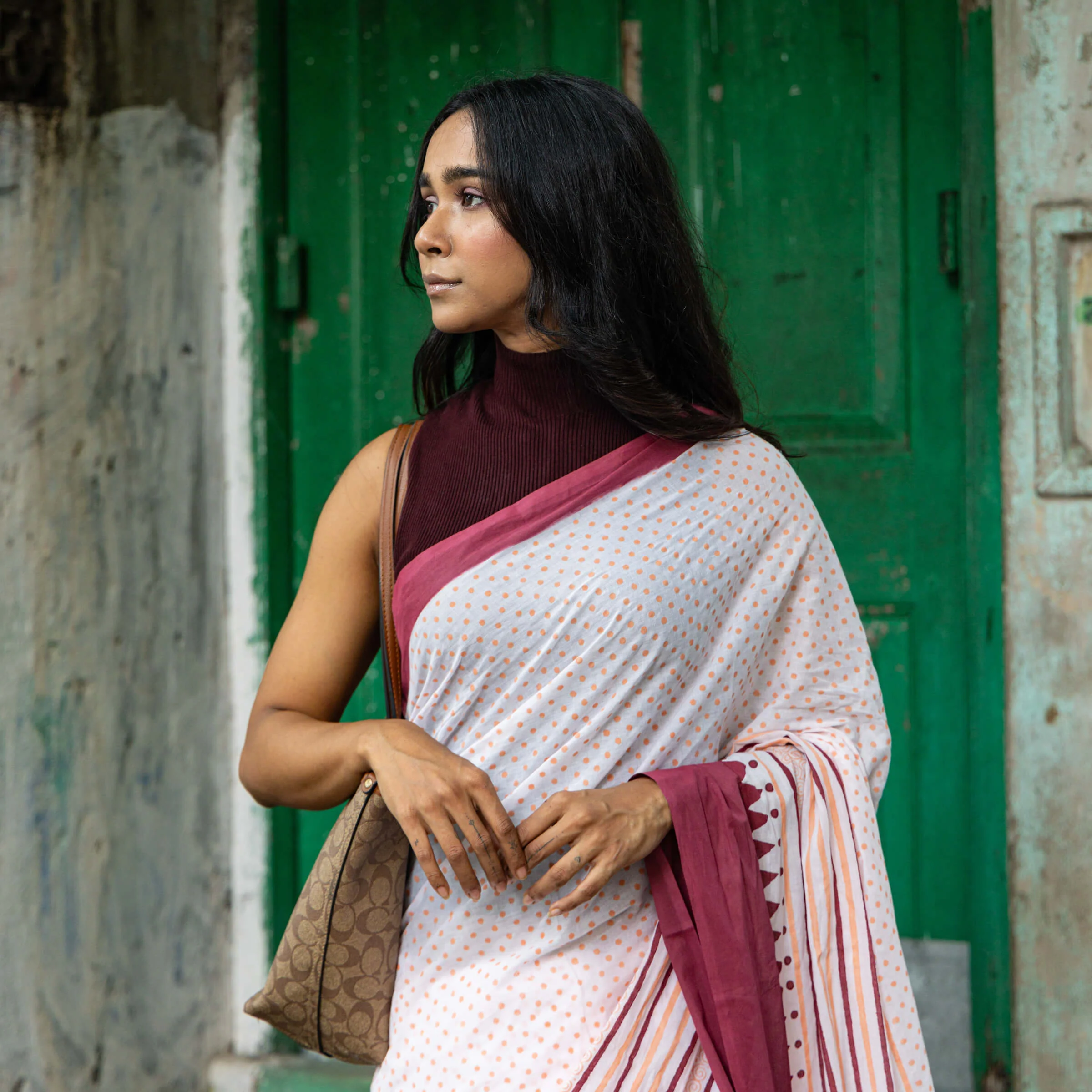 Sunset Hues - Mul Cotton Hand Block Printed Saree - Image 6