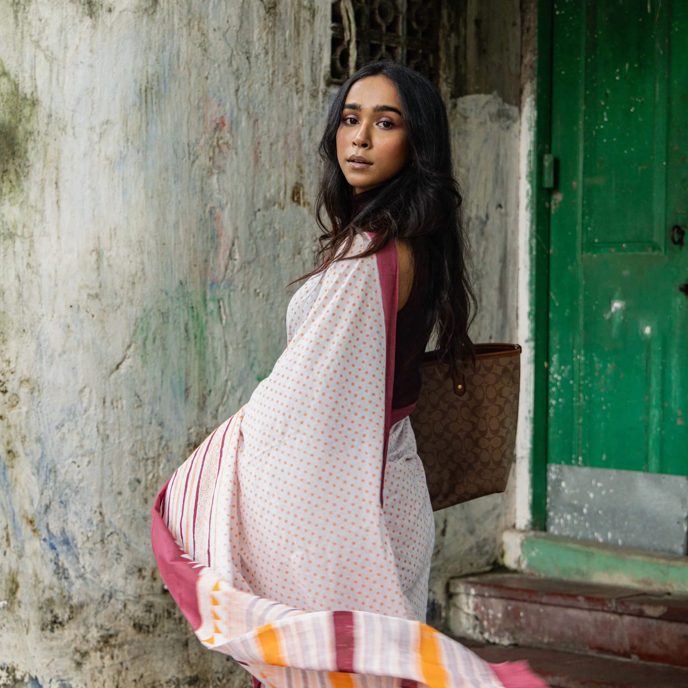 Sunset Hues - Mul Cotton Hand Block Printed Saree - Image 7