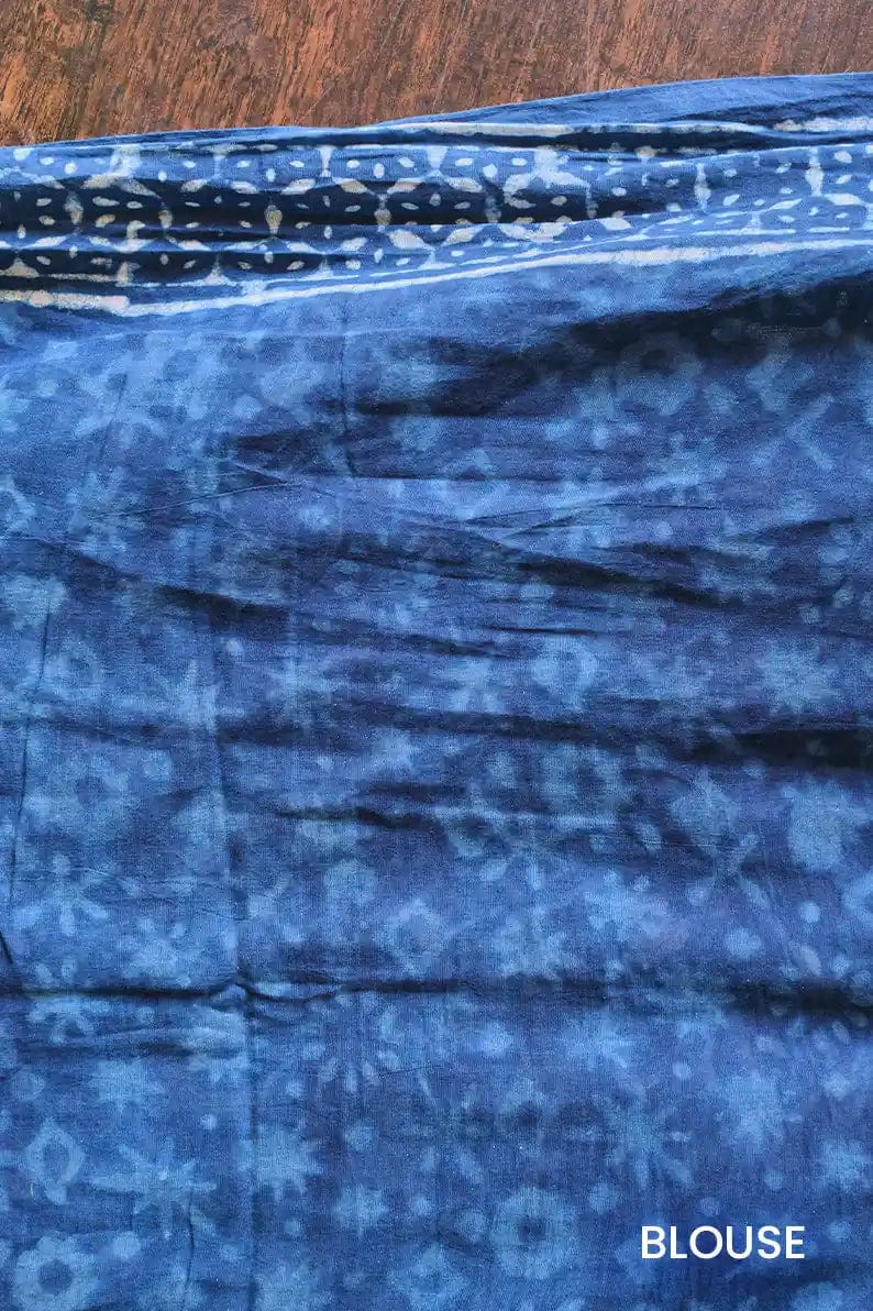 Take me back to Benaras - Indigo Dabu Hand Block Printed Mulmul Cotton Bagru Saree - Image 5
