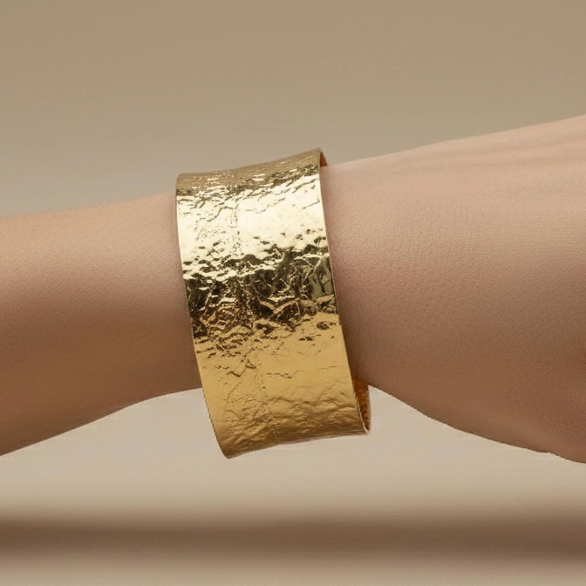 Textured Cuff 18k Gold Plated Bracelet - Image 3