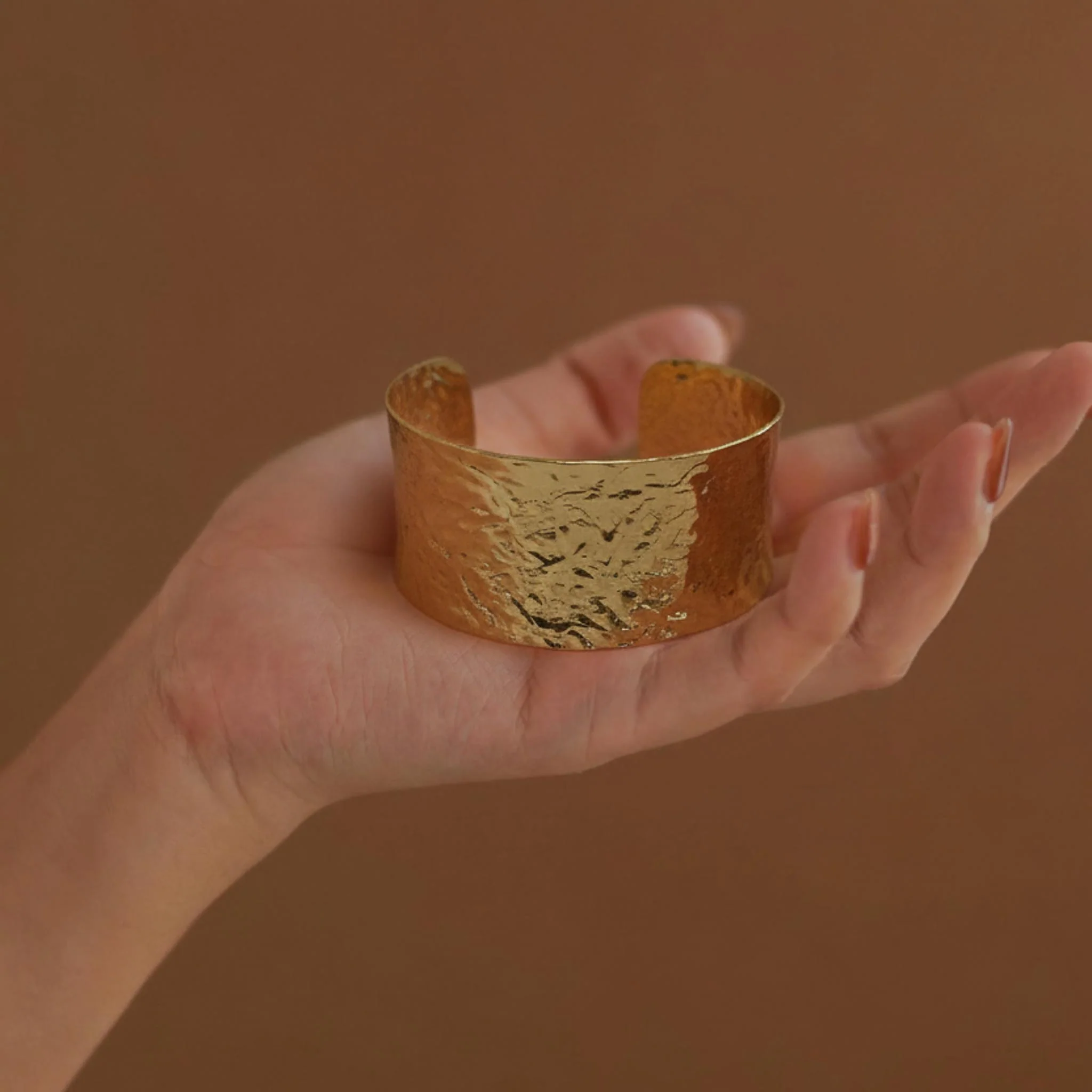 Textured Cuff 18k Gold Plated Bracelet - Image 4