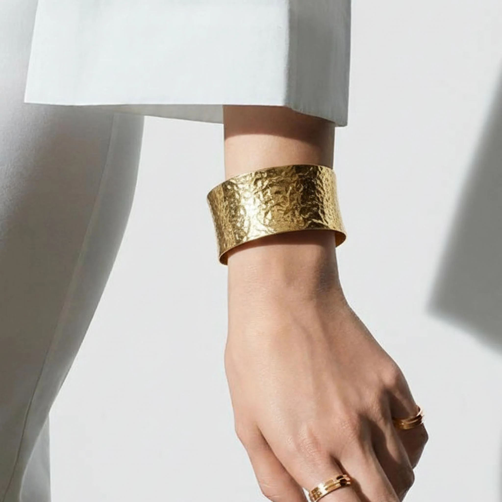 Textured Cuff 18k Gold Plated Bracelet - Image 5
