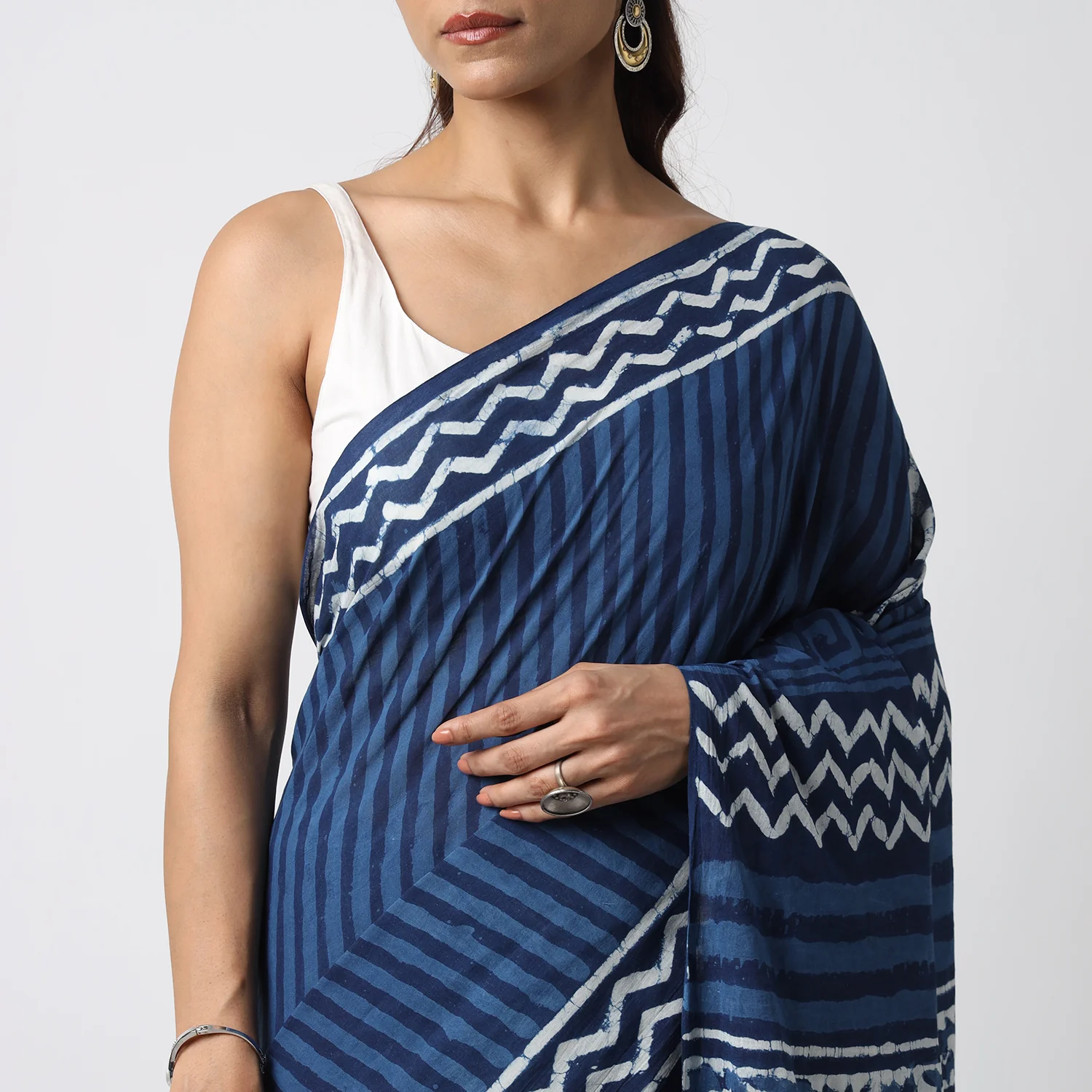 Time Flies - Hand Block Print Mulmul Cotton Bagru Saree - Image 6