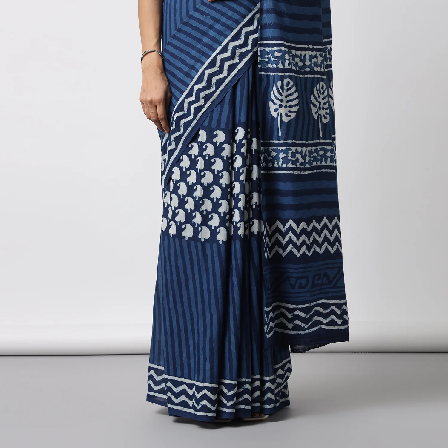 Time Flies - Hand Block Print Mulmul Cotton Bagru Saree - Image 7