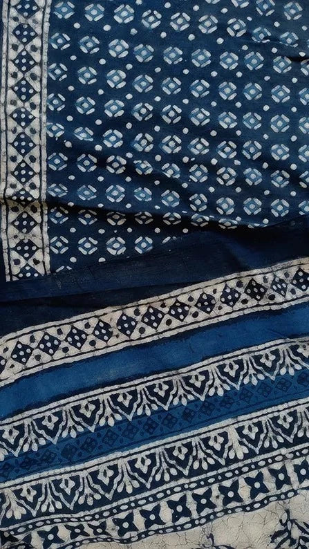 Twilight Grey - Dabu Hand Block Print Mulmul Cotton Bagru Saree - Image 8