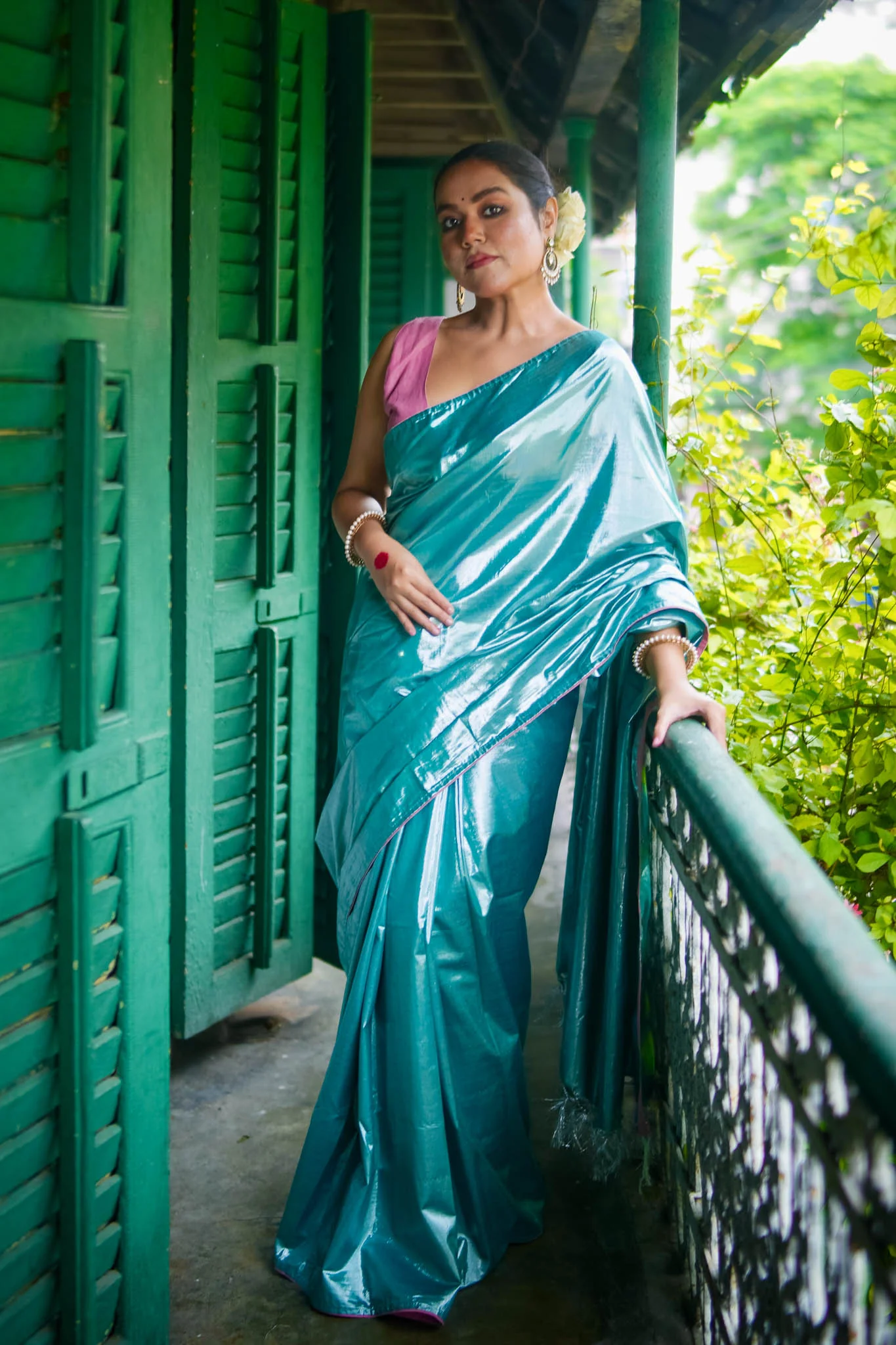 Ujwala - Silver Blue Metallic Tissue Saree - Image 4