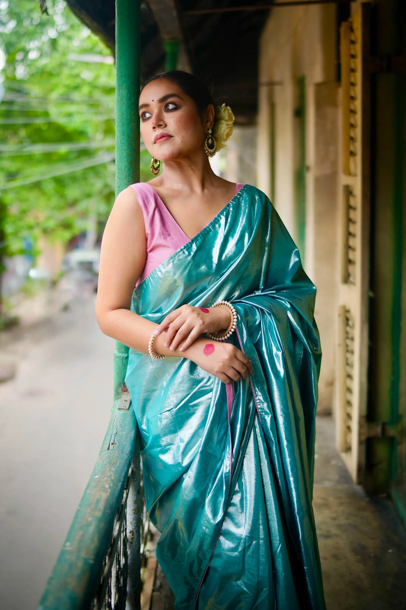 Ujwala - Silver Blue Metallic Tissue Saree - Image 7