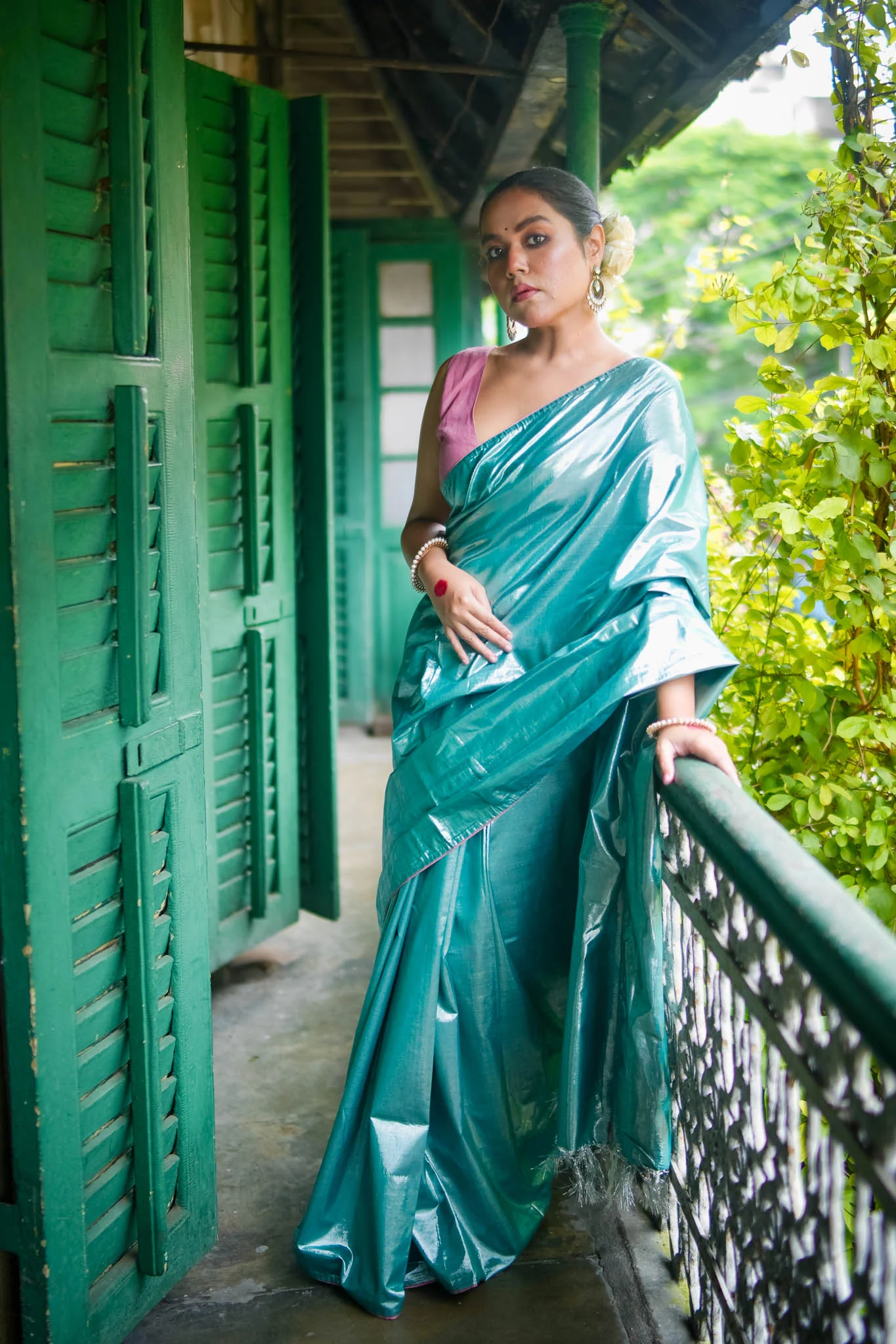 Ujwala - Silver Blue Metallic Tissue Saree - Image 6