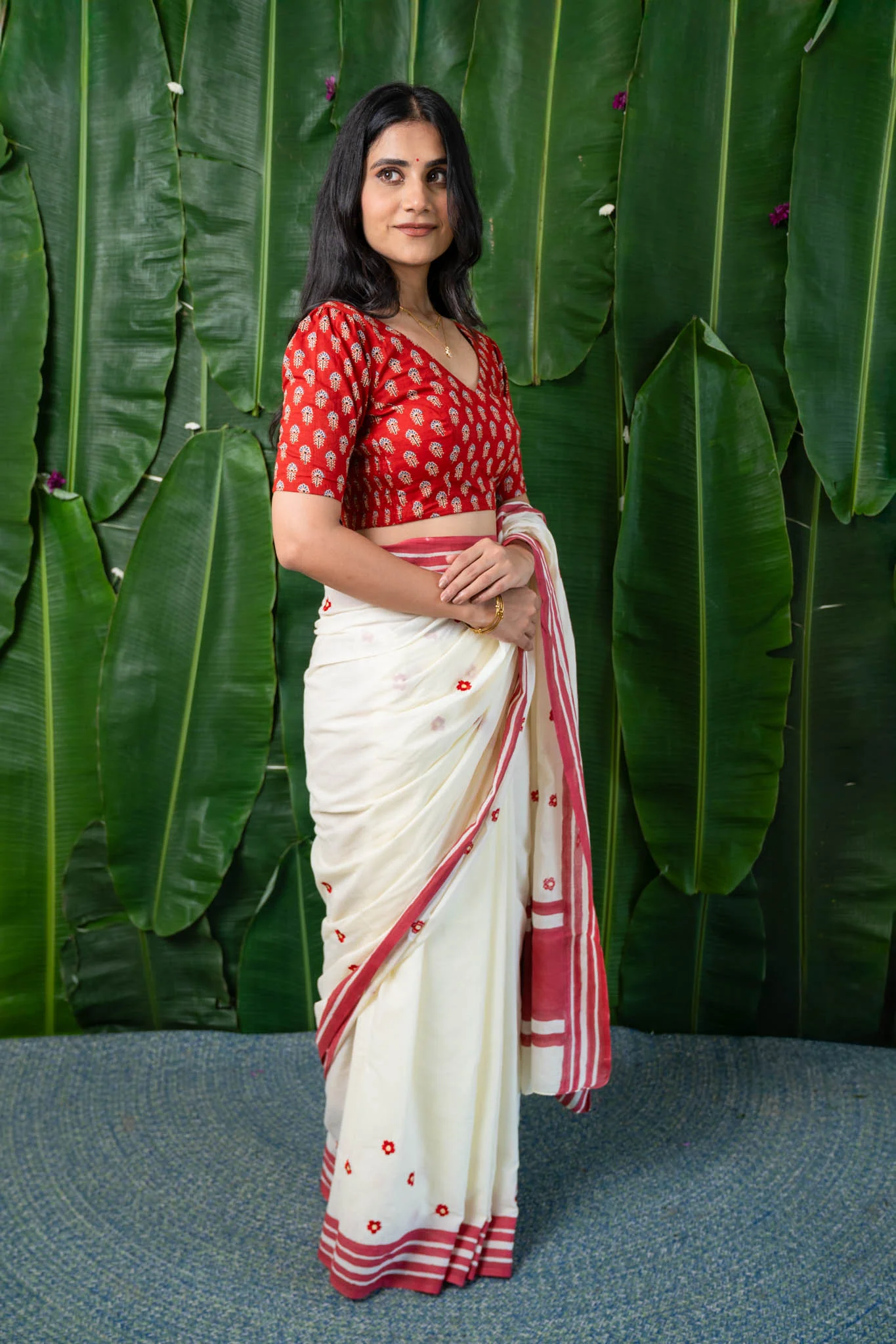 Vasudha - CurveFit Stretchable Cotton Red Printed Blouse - Image 6