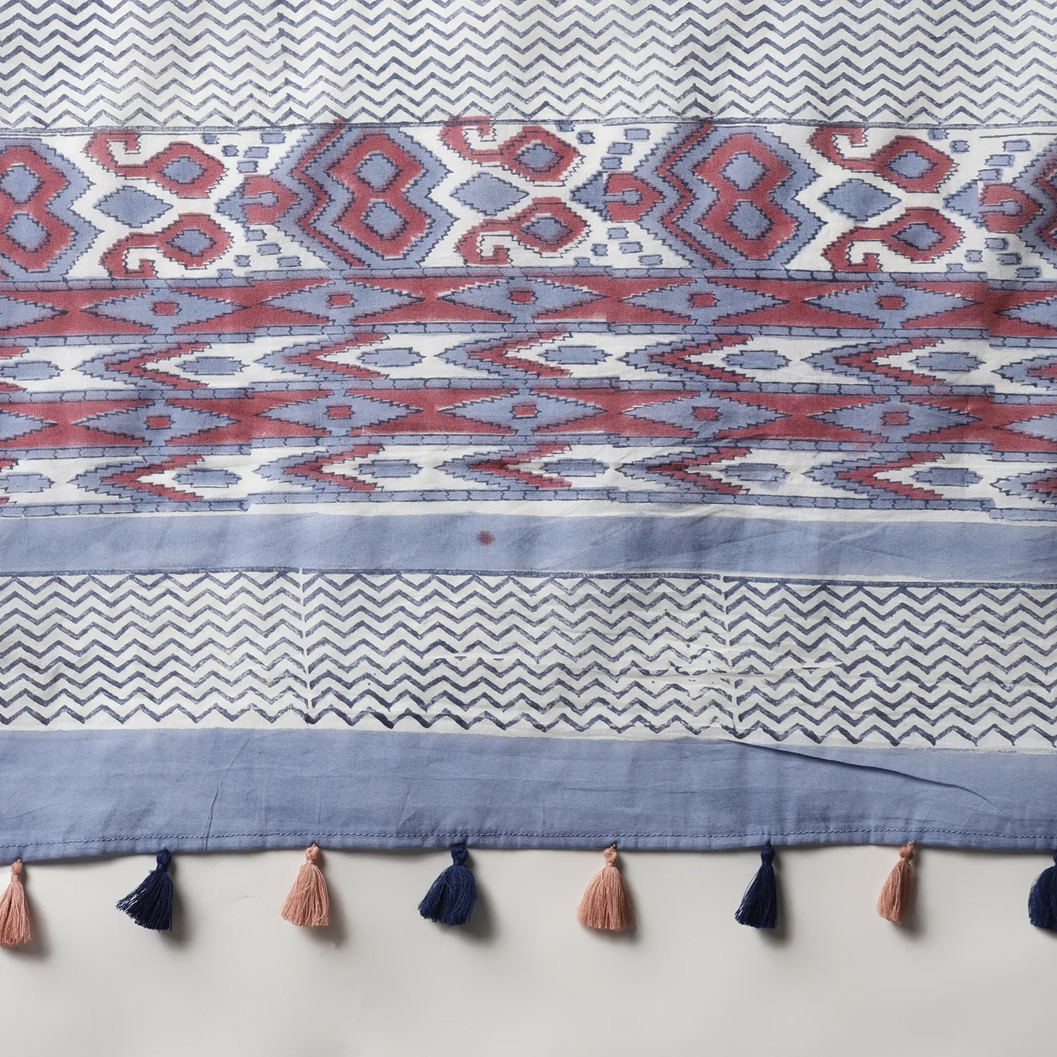 Whimsical Blue - Hand Block Print Mulmul Cotton Bagru Saree - Image 9