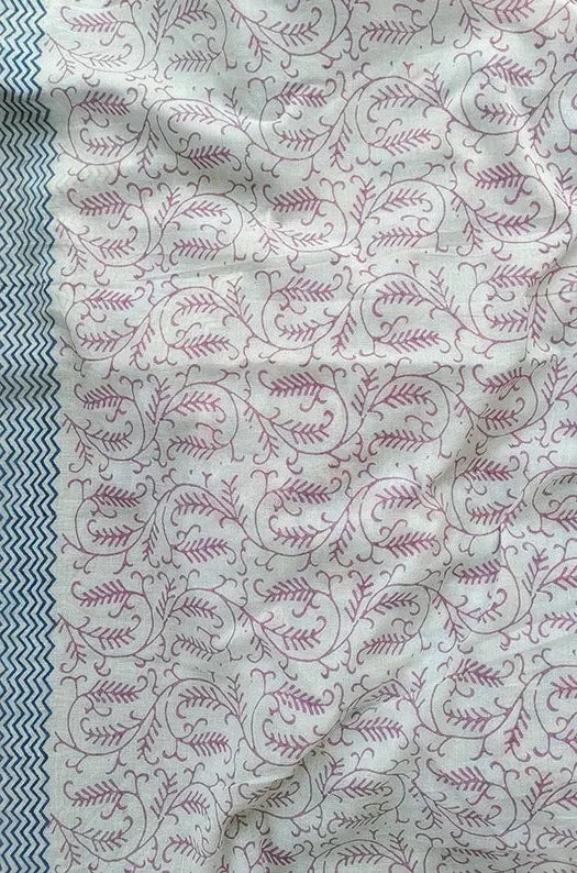 Whimsical Blue - Hand Block Print Mulmul Cotton Bagru Saree - Image 8