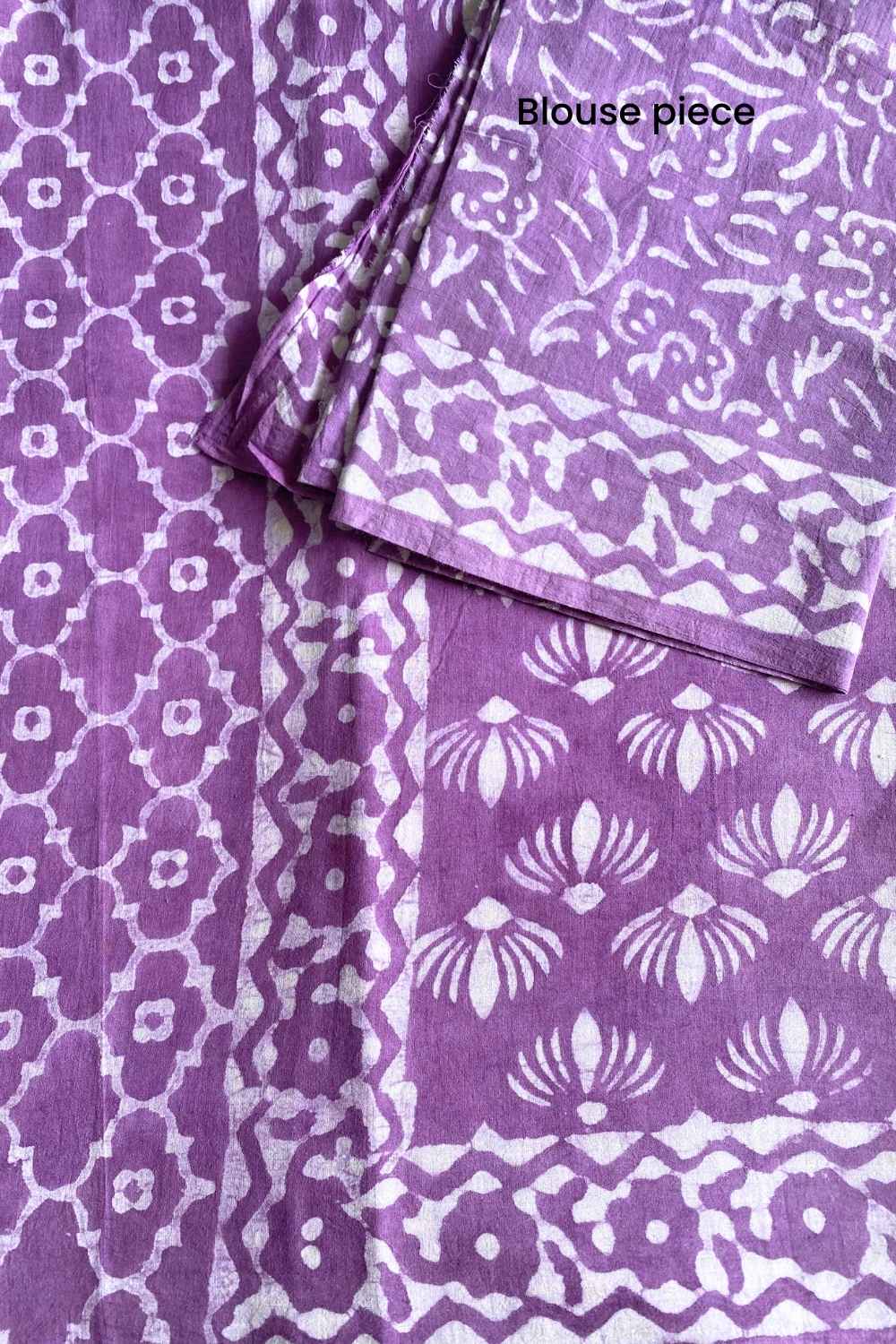Wild Violet - Dabu Hand Block Print Mulmul Cotton Bagru Saree - Image 5