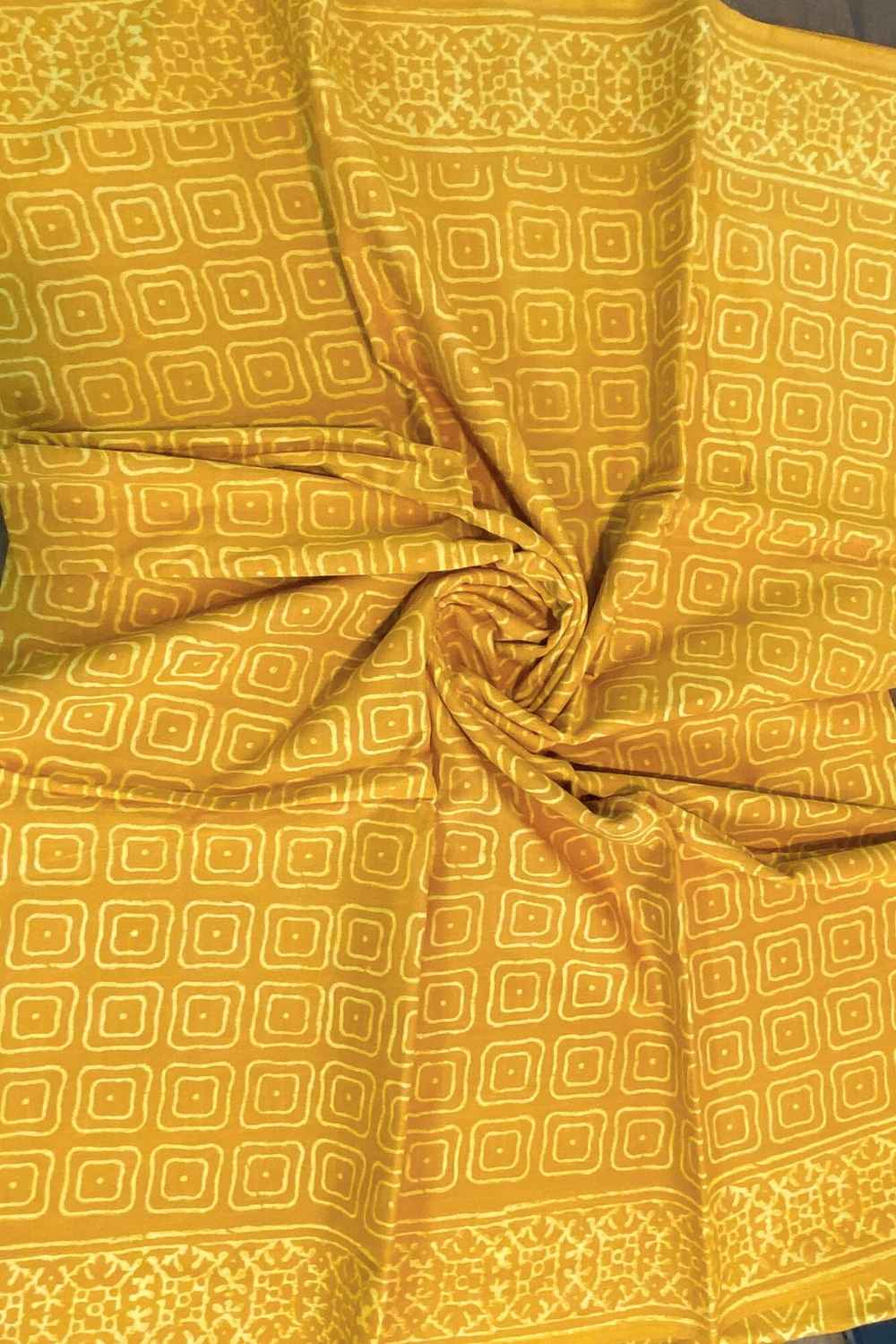 Yellow Glow - Hand Block Print Mulmul Cotton Bagru Saree - Image 6