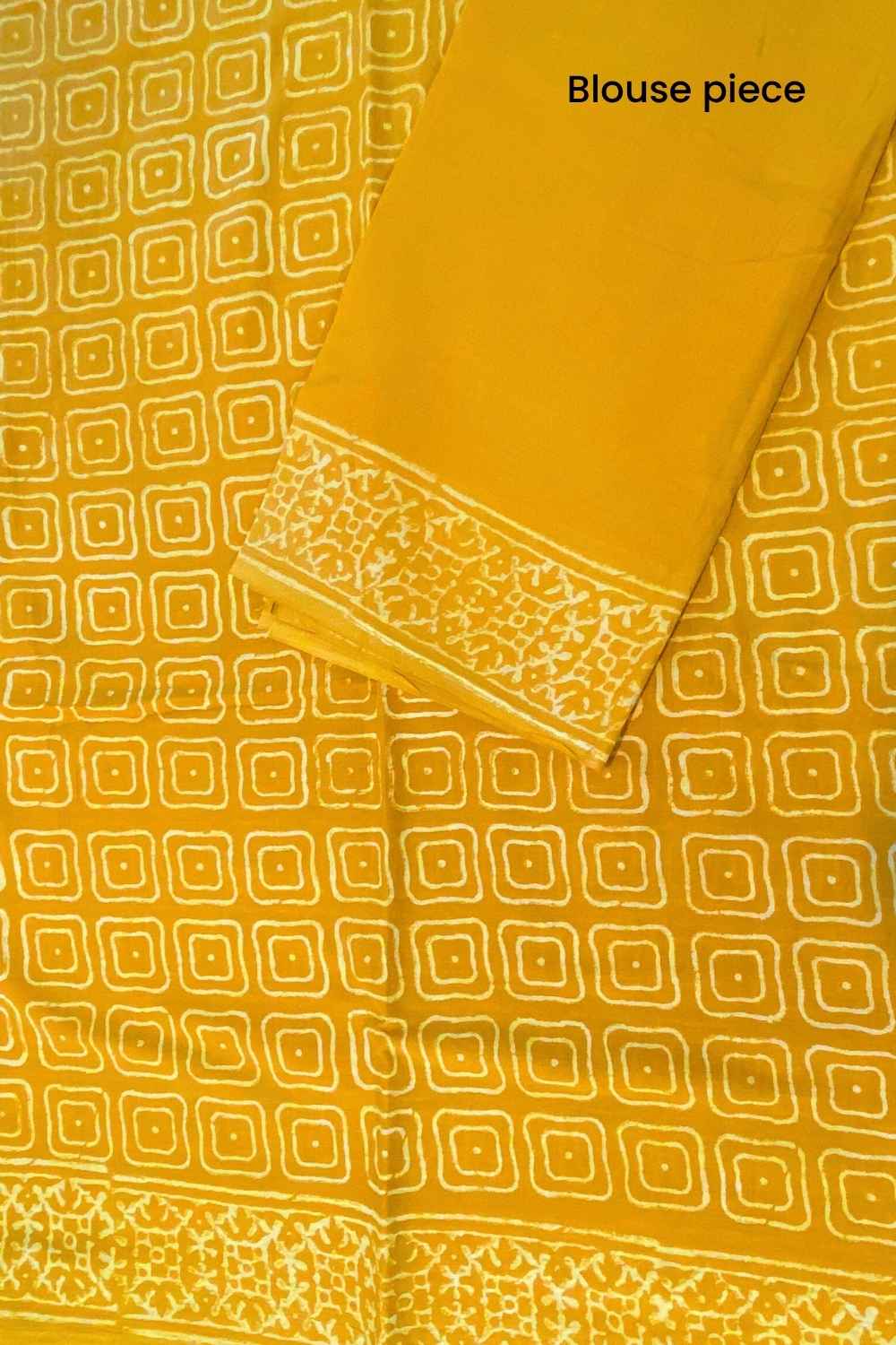 Yellow Glow - Hand Block Print Mulmul Cotton Bagru Saree - Image 7
